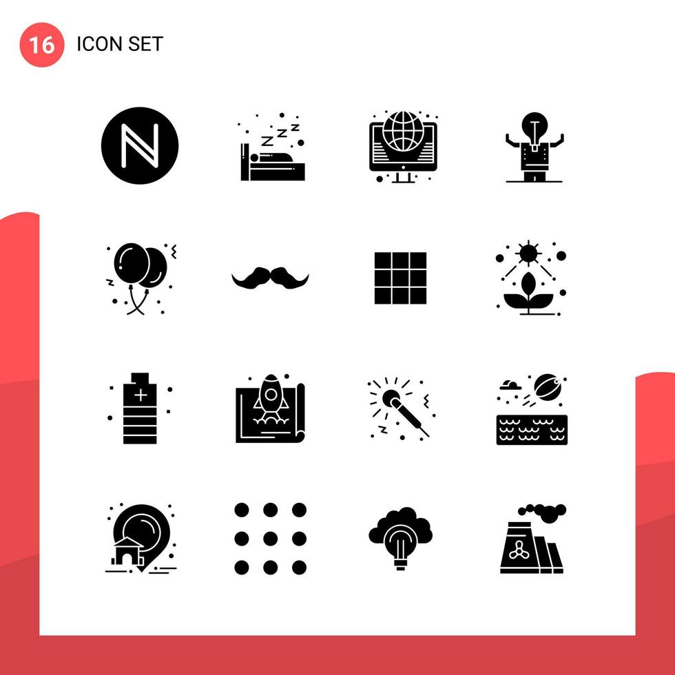 pack de 16 icônes de glyphe universelles pour les supports d'impression sur fond blanc icône noire créative fond vectoriel