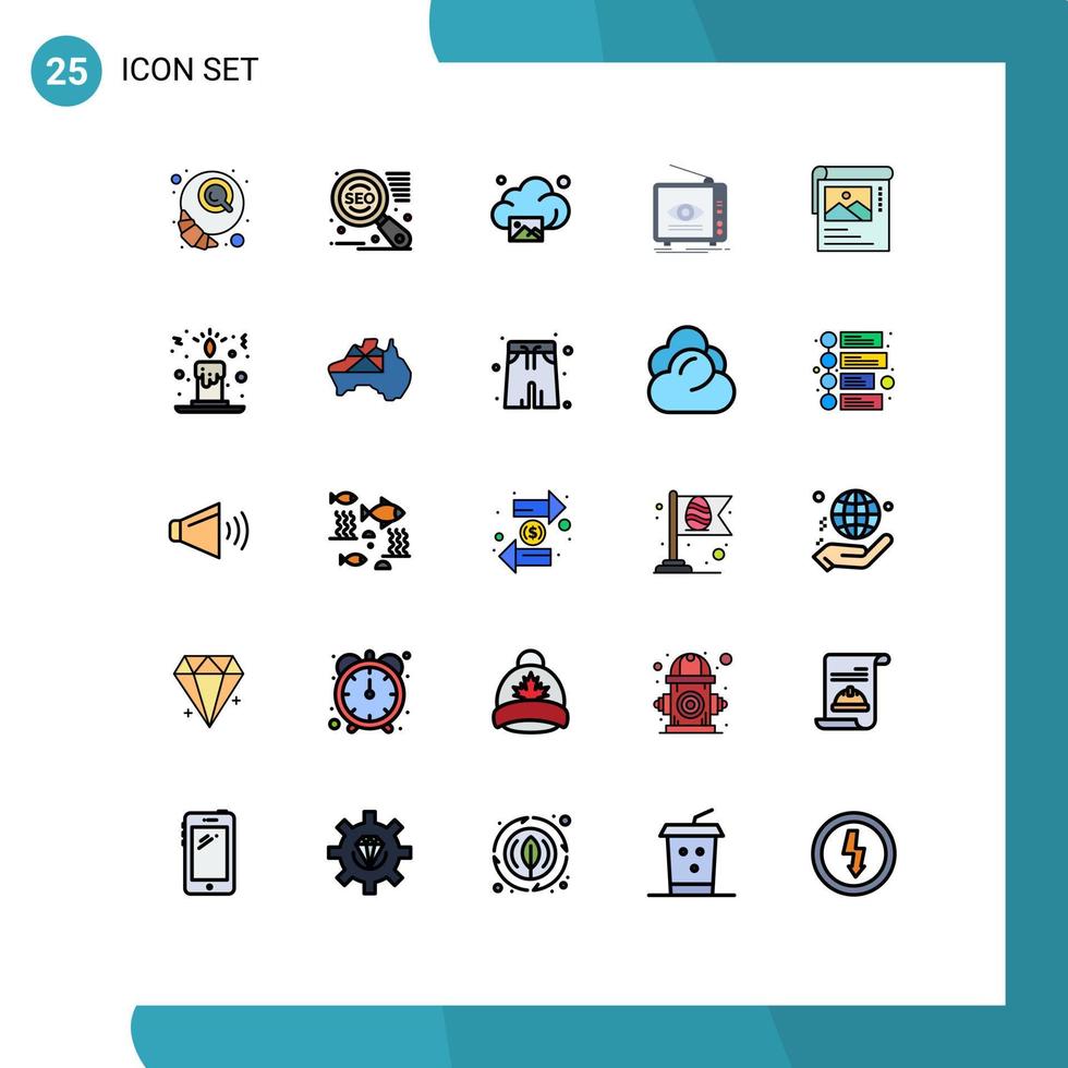 ensemble de 25 symboles d'icônes d'interface utilisateur modernes signes pour fond d'écran galerie de télévision diffusion télévisée éléments de conception vectoriels modifiables vecteur