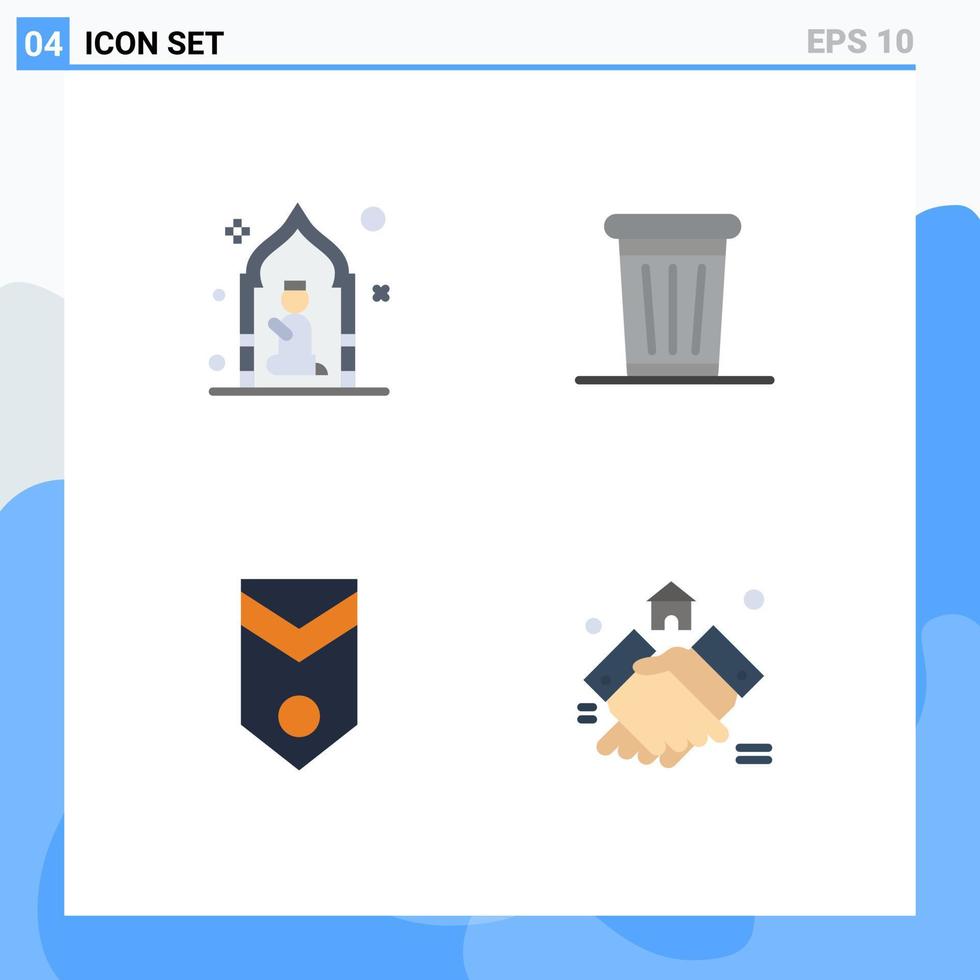 4 interface utilisateur pack d'icônes plates de signes et symboles modernes de l'insigne de la mosquée homme plante un élément de conception vectoriel modifiable