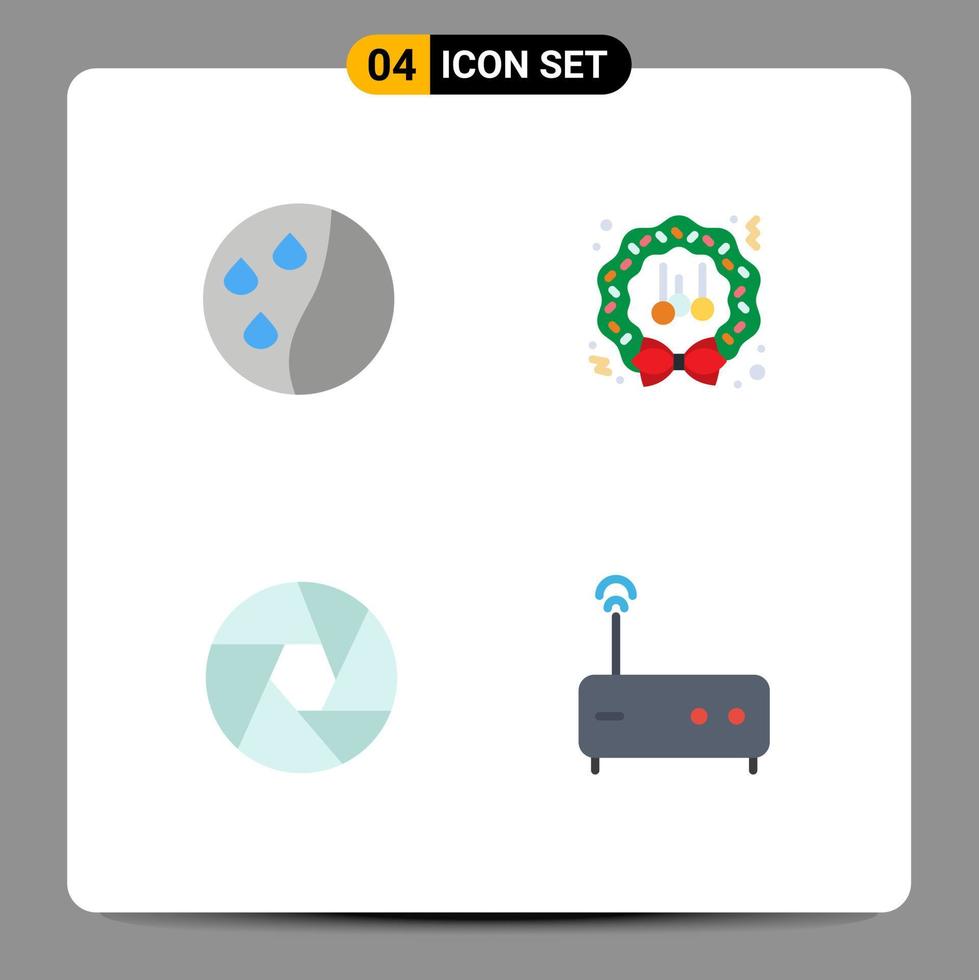 4 icônes plates universelles définies pour les applications web et mobiles caméra de conditionnement des cheveux noël hiver photo éléments de conception vectoriels modifiables vecteur
