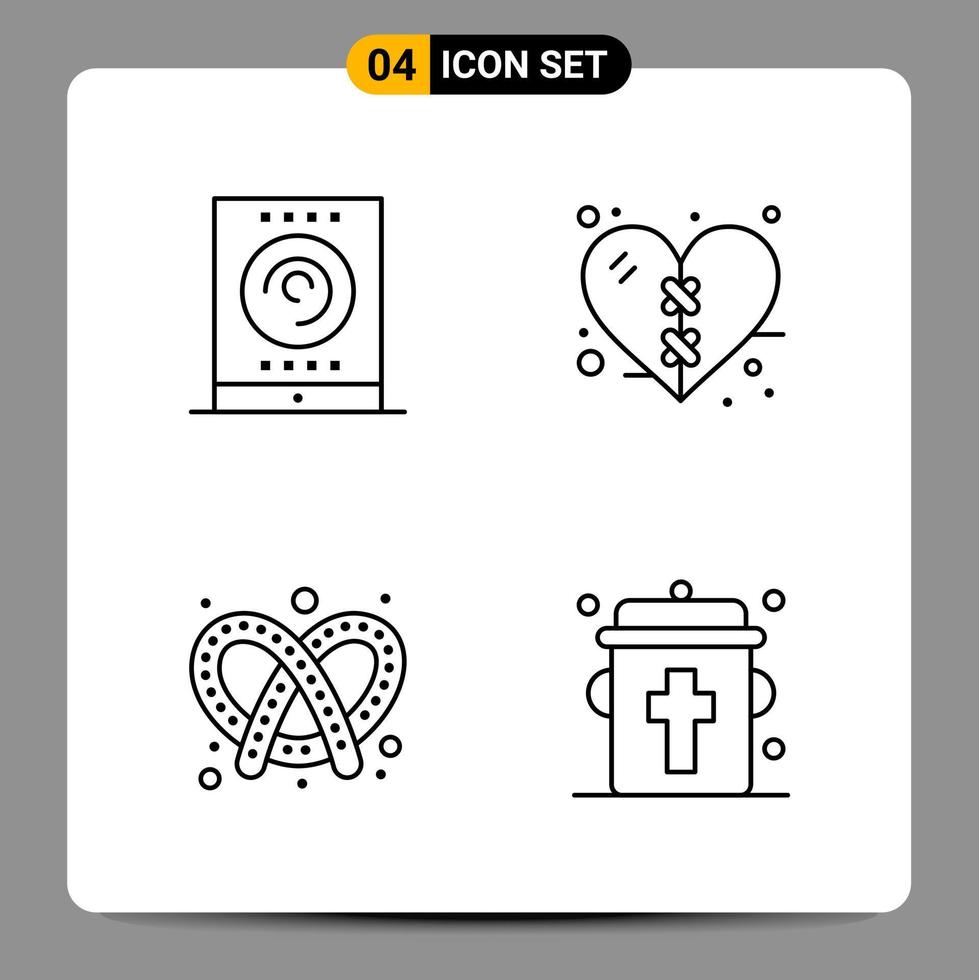 4 symboles de contour du pack d'icônes noires signes pour des conceptions réactives sur fond blanc 4 icônes définies fond de vecteur d'icône noire créative