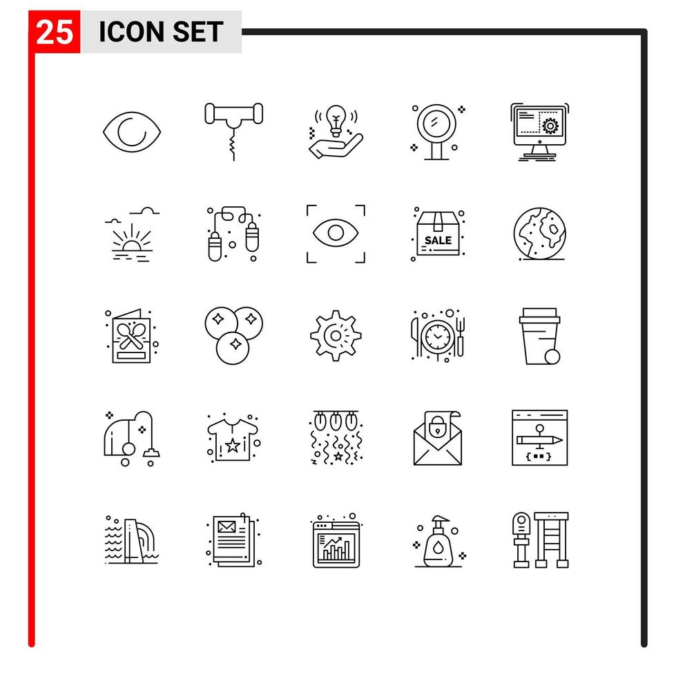 groupe de 25 lignes modernes définies pour les éléments de conception vectoriels modifiables de la salle de bains intérieure de l'entreprise de miroir de commande vecteur