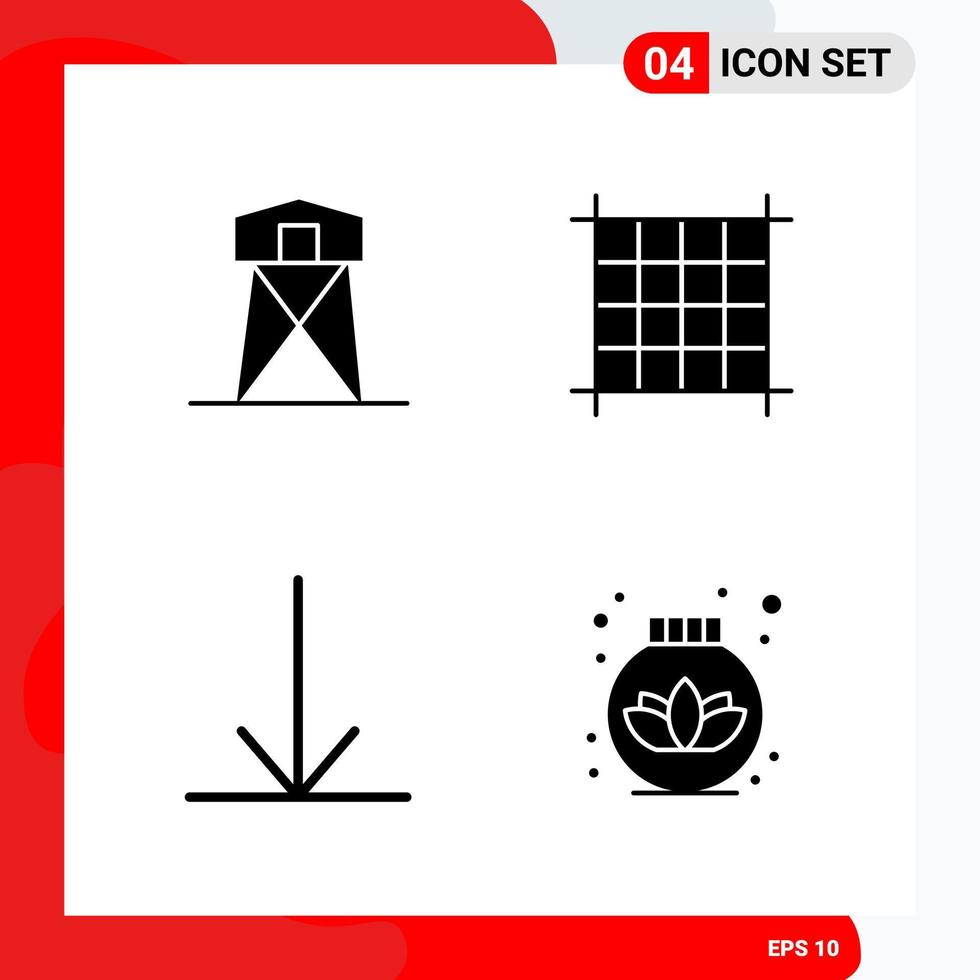 ensemble créatif de 4 icônes de glyphe universelles isolées sur fond blanc fond de vecteur d'icône noire créative