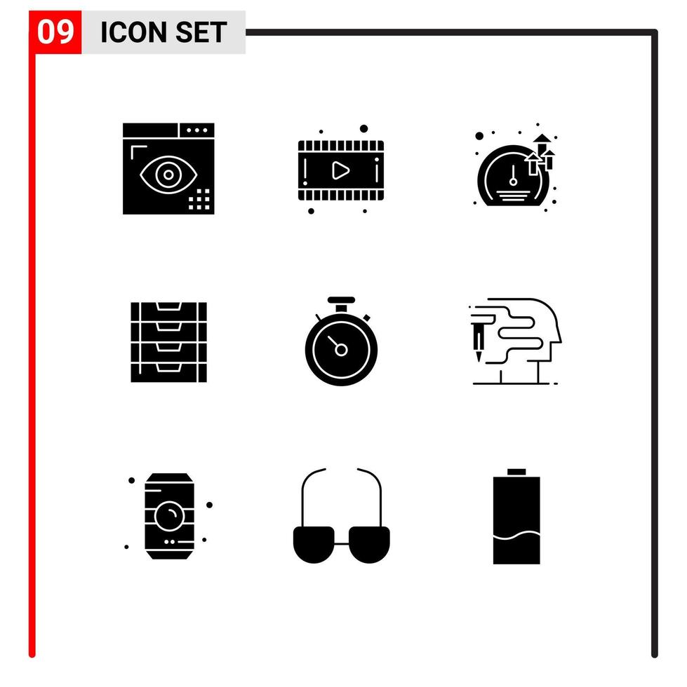 ensemble de pictogrammes de 9 glyphes solides simples de compteur de stockage de carte document scolaire éléments de conception vectoriels modifiables vecteur