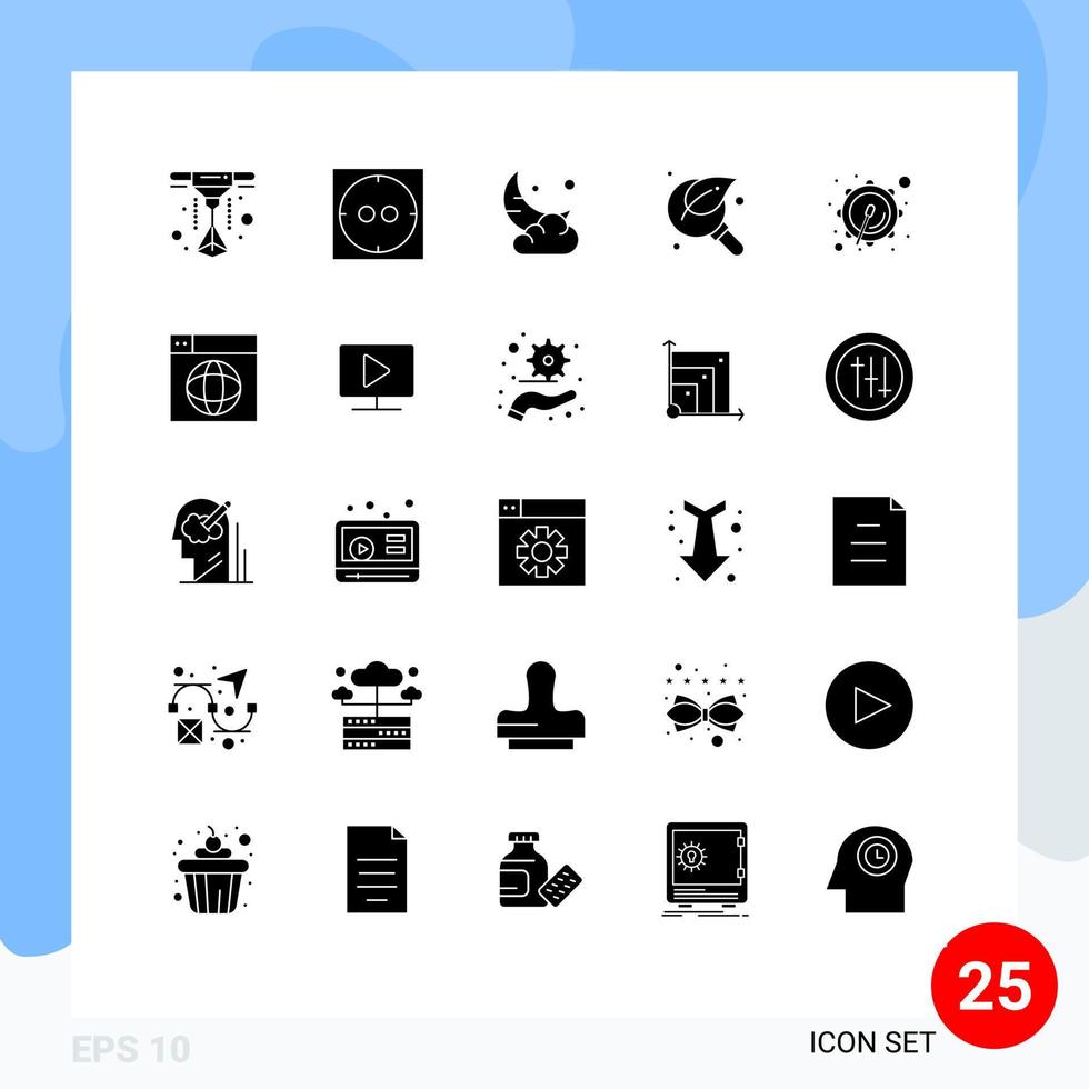 ensemble de pictogrammes de 25 glyphes solides simples d'éléments de conception vectoriels modifiables de loupe de nouveau corps de tambour web vecteur
