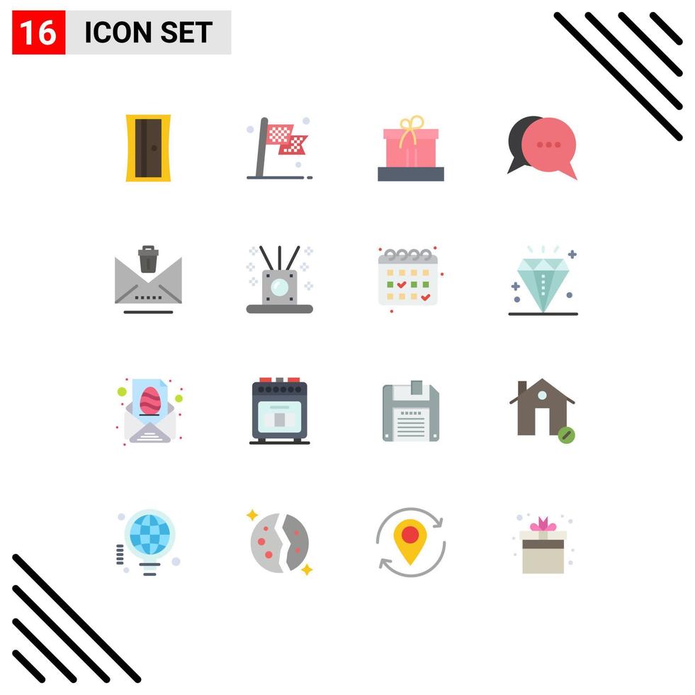 pack de 16 signes et symboles de couleurs plates modernes pour les supports d'impression Web tels que les messages de cadeau de bulle de courrier électronique chat pack modifiable d'éléments de conception de vecteur créatif