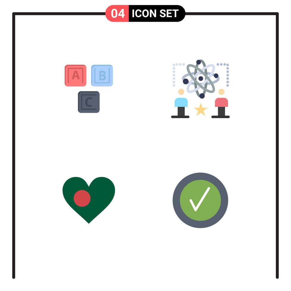 4 pack d'icônes plates d'interface utilisateur de signes et symboles modernes d'abc atom alphabet physique bangla éléments de conception vectoriels modifiables vecteur