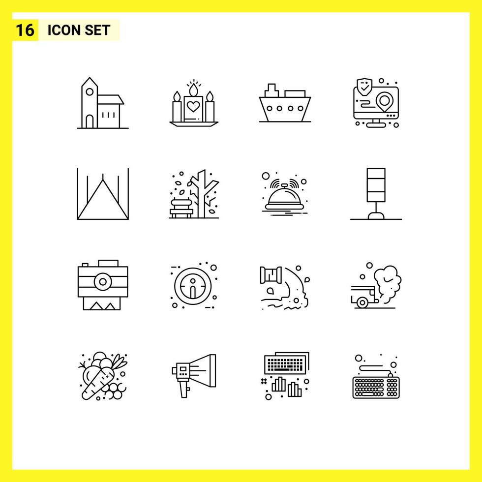 ensemble moderne de 16 contours pictogramme d'interaction de carte véhicules d'application de mariage éléments de conception vectoriels modifiables vecteur