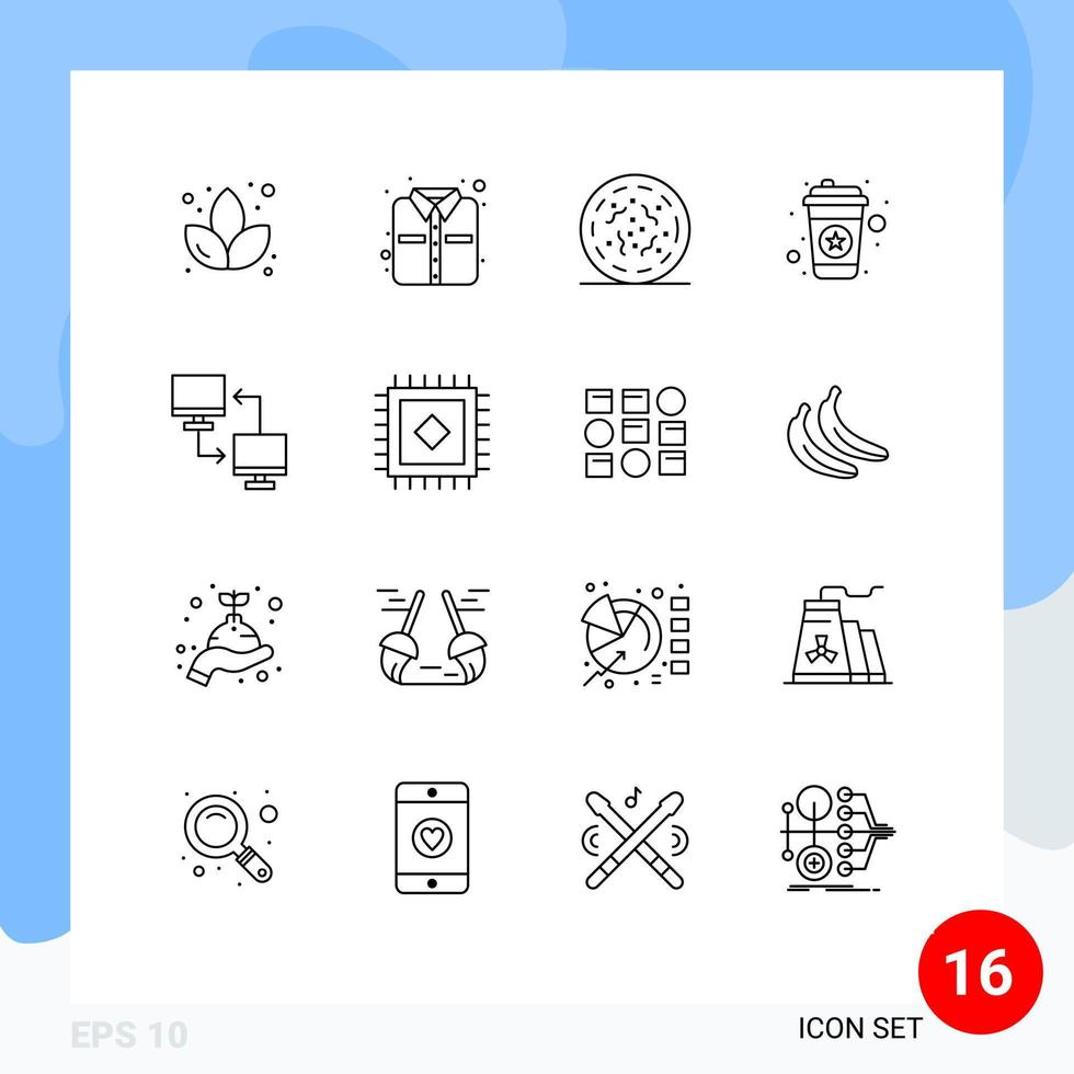 groupe de 16 contours signes et symboles pour le partage de fichiers spooky ordinateur café éléments de conception vectoriels modifiables vecteur