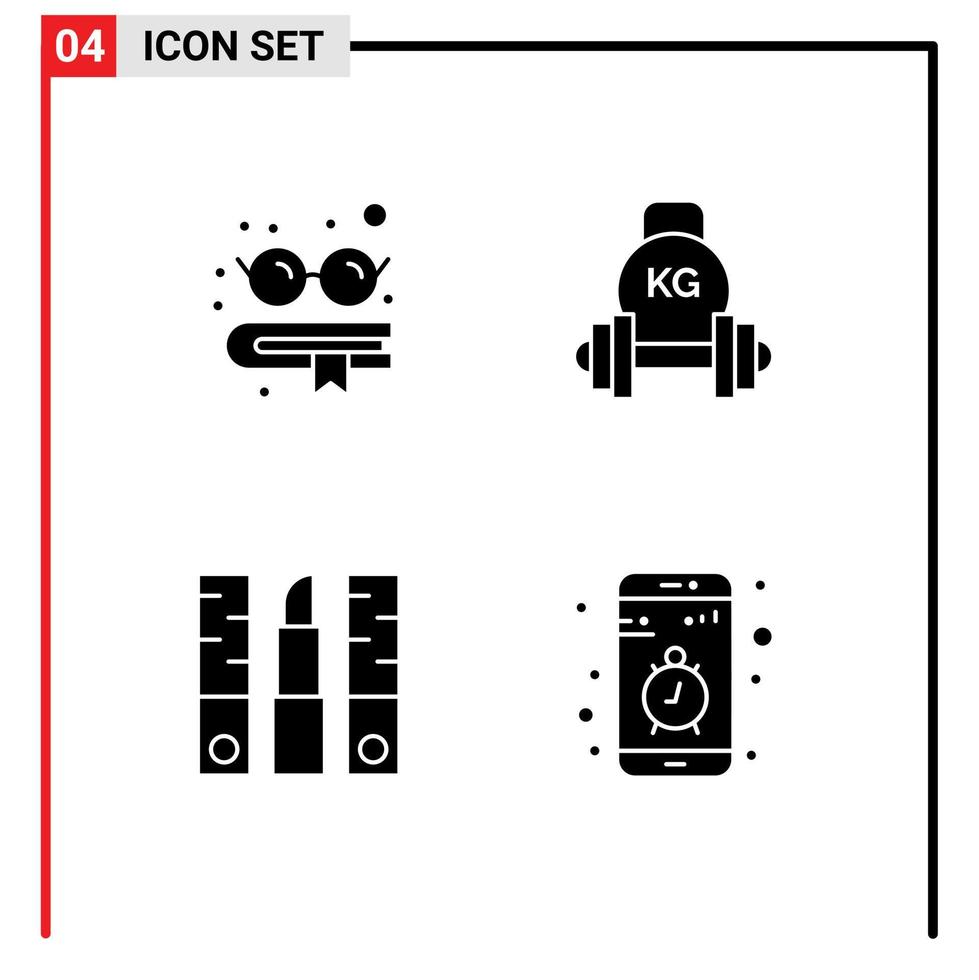 groupe de glyphes solides modernes pour livre beauté barbell kettlebell rouge à lèvres éléments de conception vectoriels modifiables vecteur