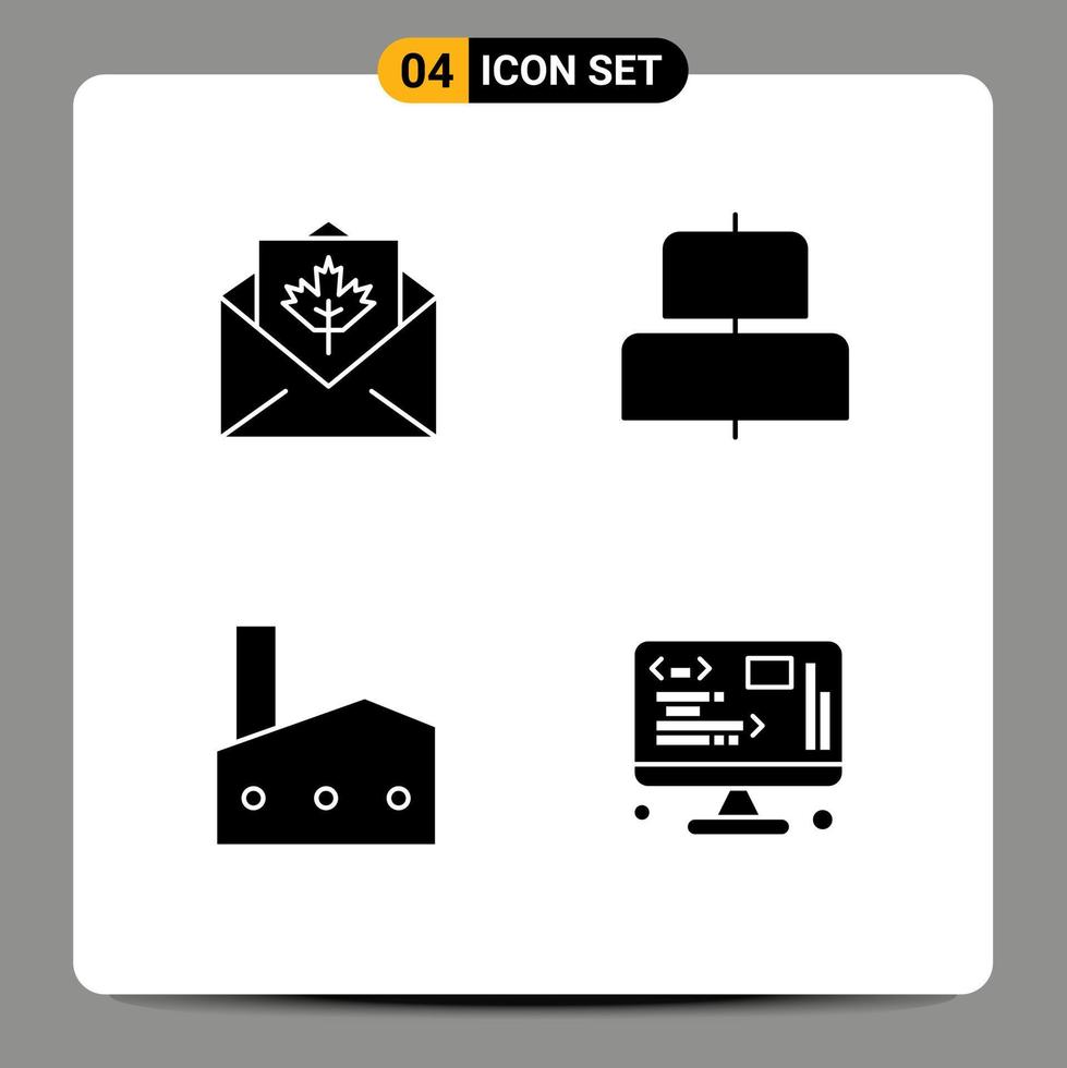 ensemble moderne de 4 glyphes et symboles solides tels que les éléments de conception vectoriels modifiables de l'industrie du centre de courrier de cheminée d'usine de cartes vecteur