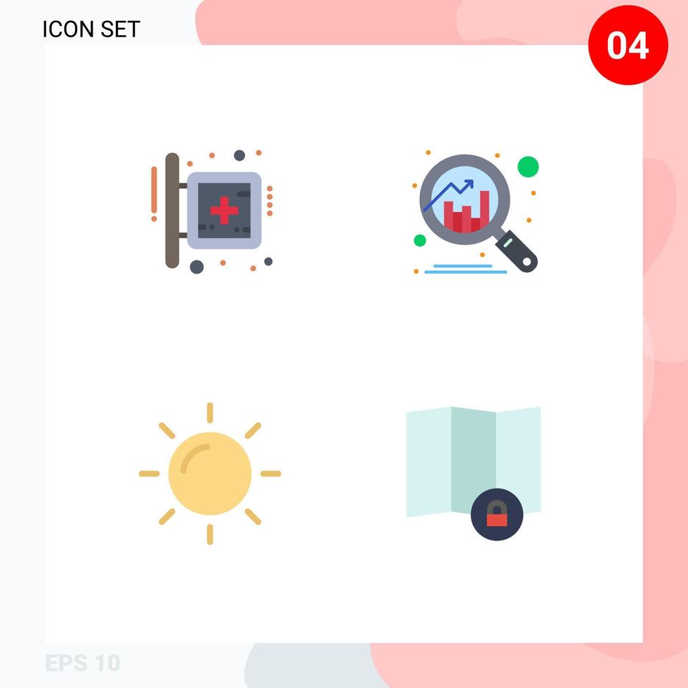 ensemble de pictogrammes de 4 icônes plates simples d'éléments de conception vectoriels modifiables d'emplacement de graphique de signe de soleil de planche vecteur
