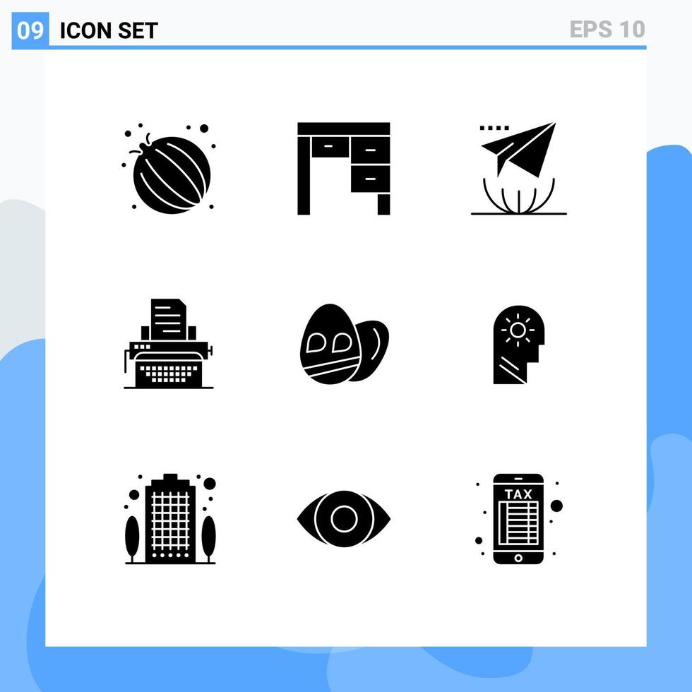 ensemble de 9 glyphes solides vectoriels sur la grille pour la publication internet d'oeufs de vacances en tapant des éléments de conception vectoriels modifiables vecteur