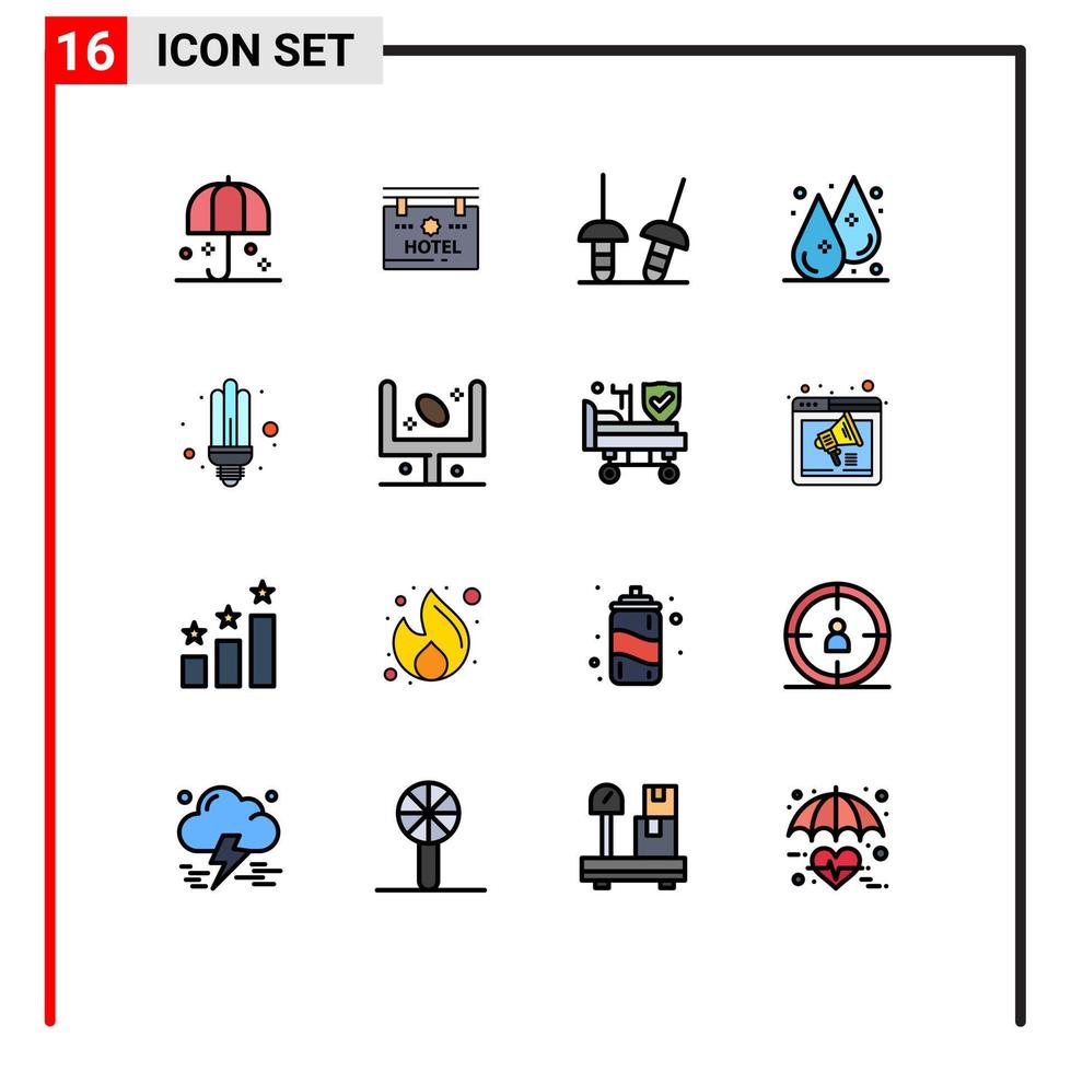 pack d'interface utilisateur de 16 lignes de base remplies de couleur plate d'éléments de conception vectoriels créatifs modifiables de goutte de liquide de localisation de l'eau énergétique vecteur