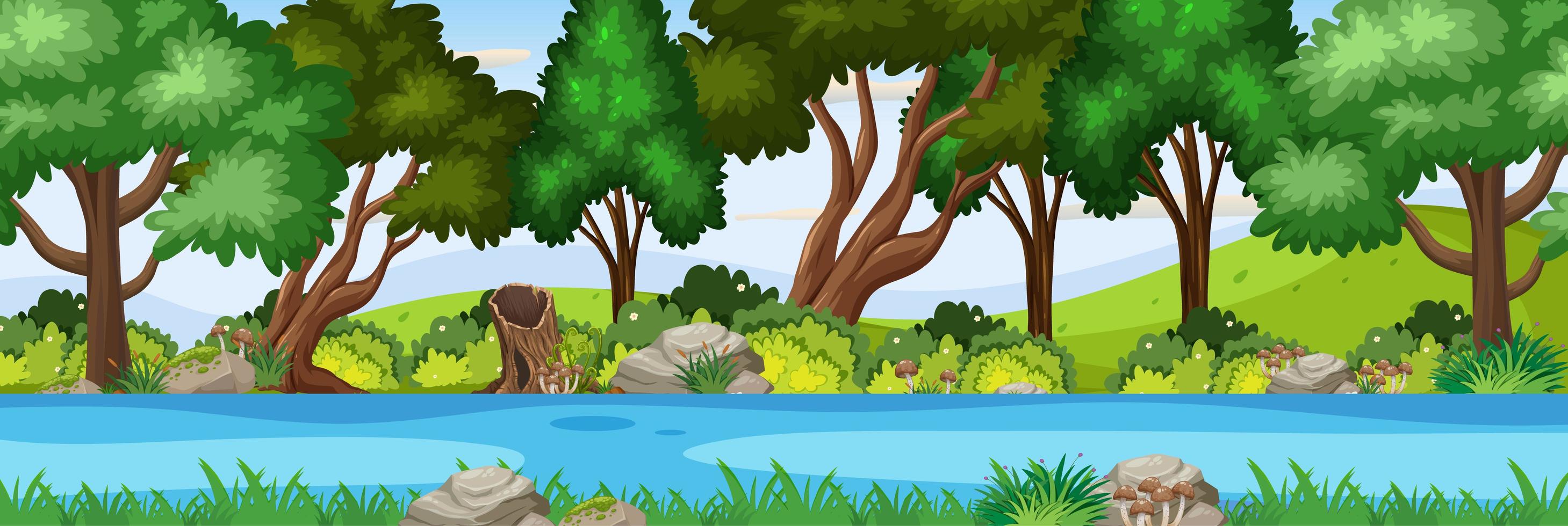 scène de rivière dans la scène horizontale de la forêt vecteur