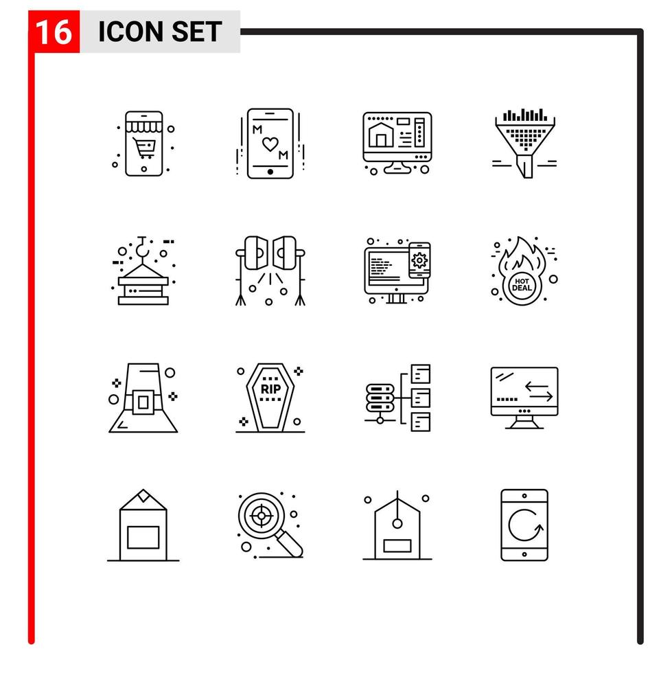 16 concepts de contour pour sites Web mobiles et applications crochet de corde impression entonnoir de grue éléments de conception vectoriels modifiables vecteur