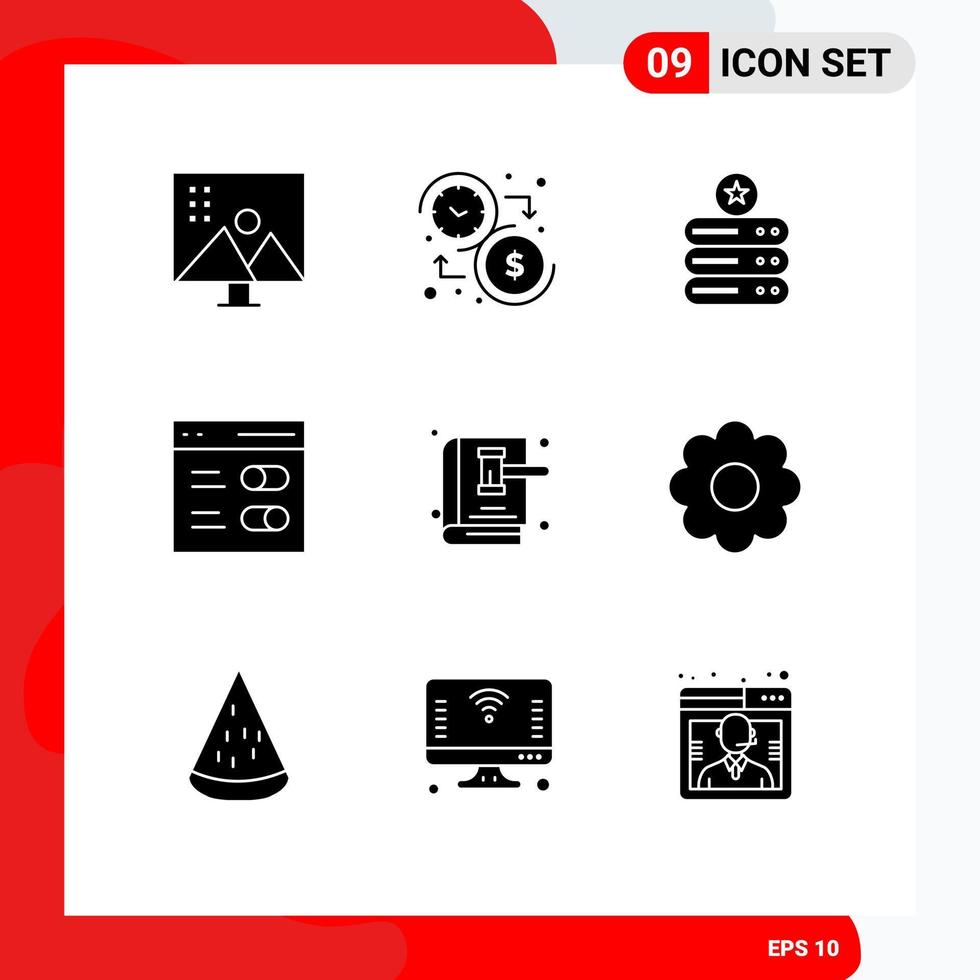 interface utilisateur pack de 9 glyphes solides de base d'éléments de conception vectorielle modifiables de serveur de communication de temps d'interface utilisateur vecteur