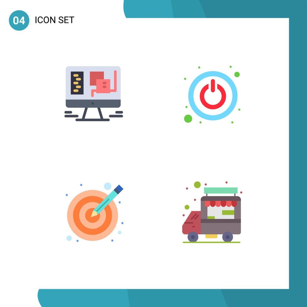 symboles d'icônes universelles groupe de 4 icônes plates modernes d'éléments de conception vectoriels modifiables de voiture de commutateur web cible informatique vecteur