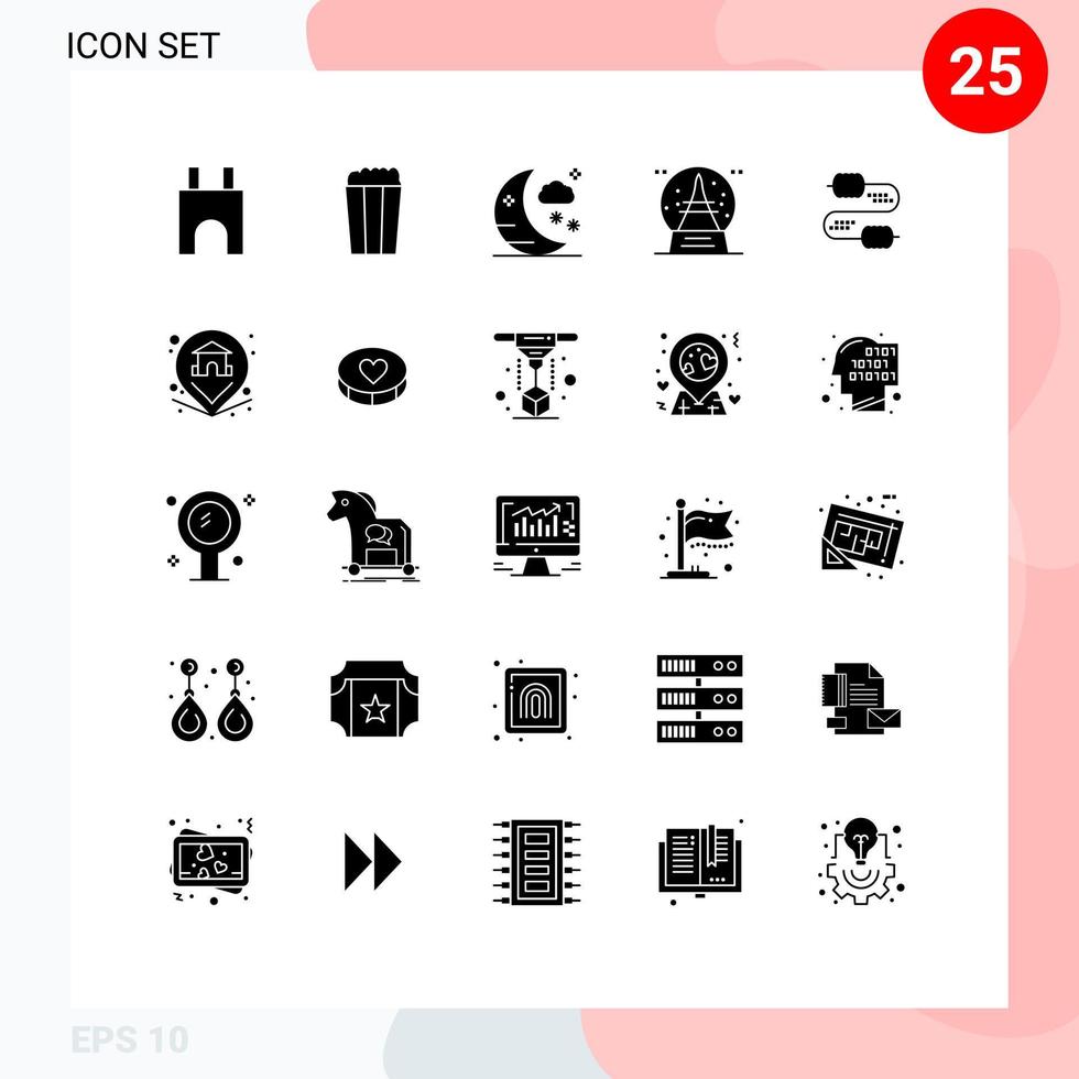 interface mobile glyphe solide ensemble de 25 pictogrammes d'éléments de conception vectoriels éditables de souvenir de vacances d'halloween de câble commun vecteur