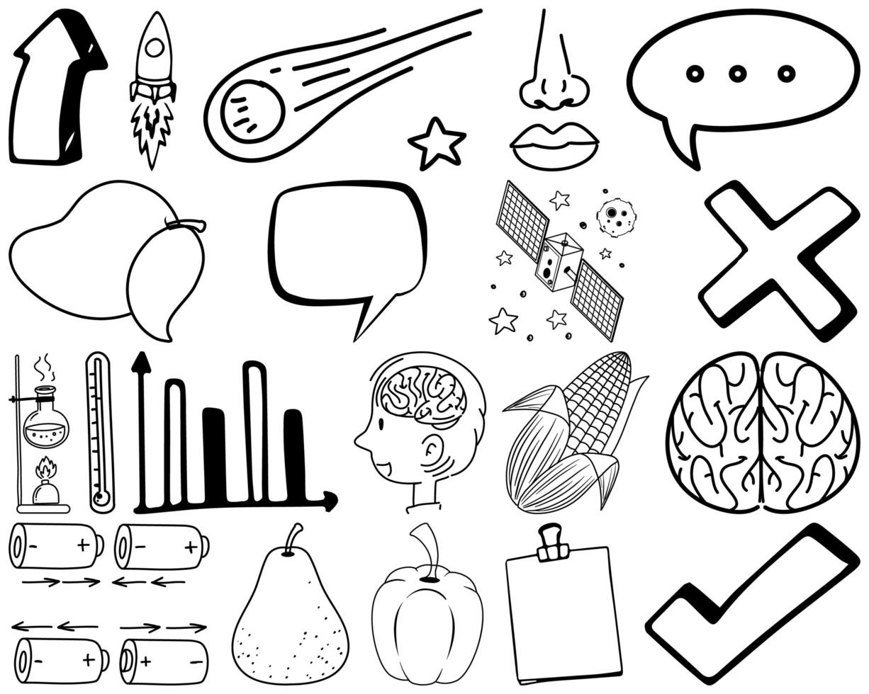 ensemble d'éléments et de symboles doodle dessinés à la main vecteur