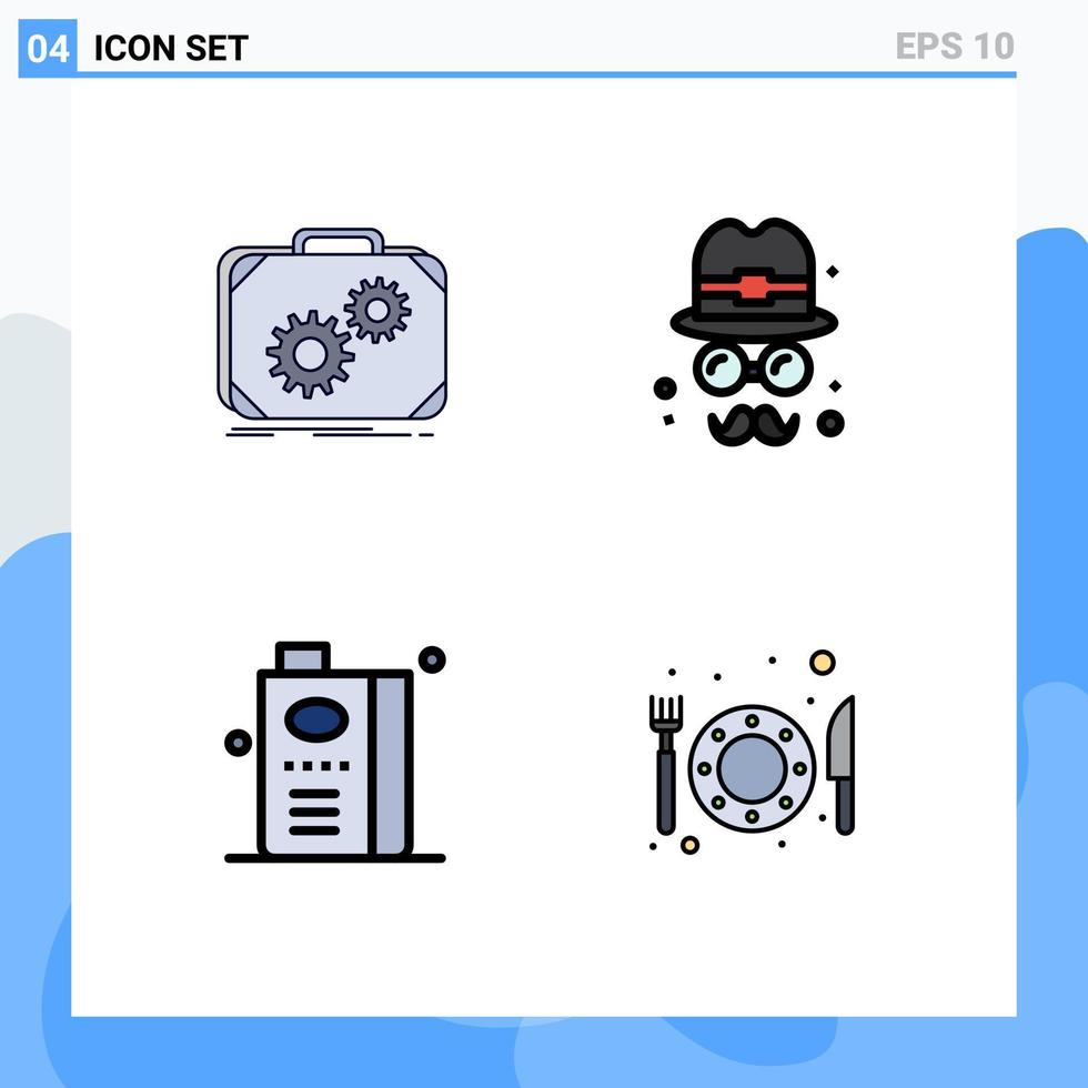 interface mobile fillline plat couleur ensemble de 4 pictogrammes de porte-documents et éléments de conception vectoriels modifiables de nourriture de bord de progrès vecteur