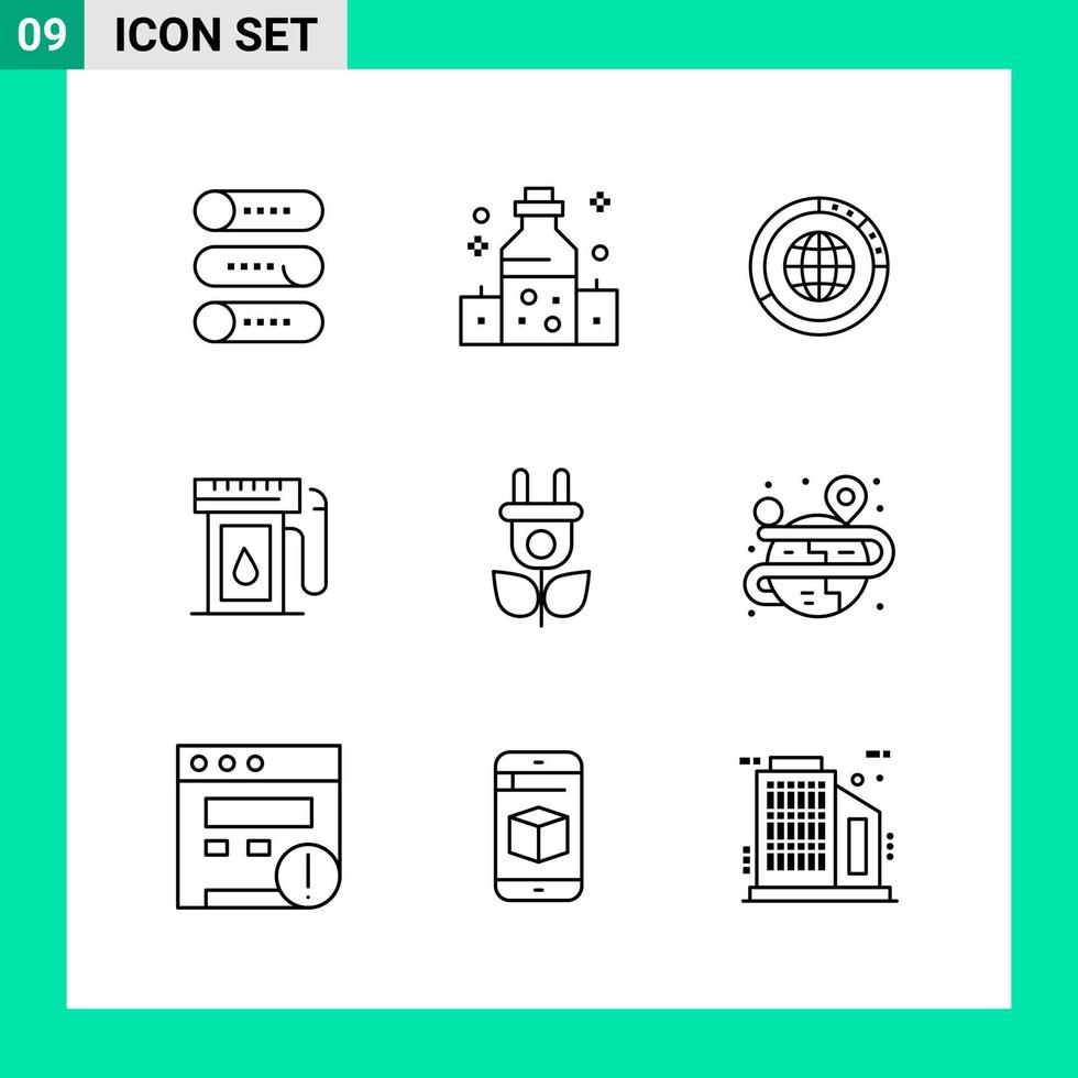 pack de 9 icônes de style de ligne définies symboles de contour pour imprimer des signes créatifs isolés sur fond blanc 9 jeu d'icônes fond de vecteur d'icône noire créative
