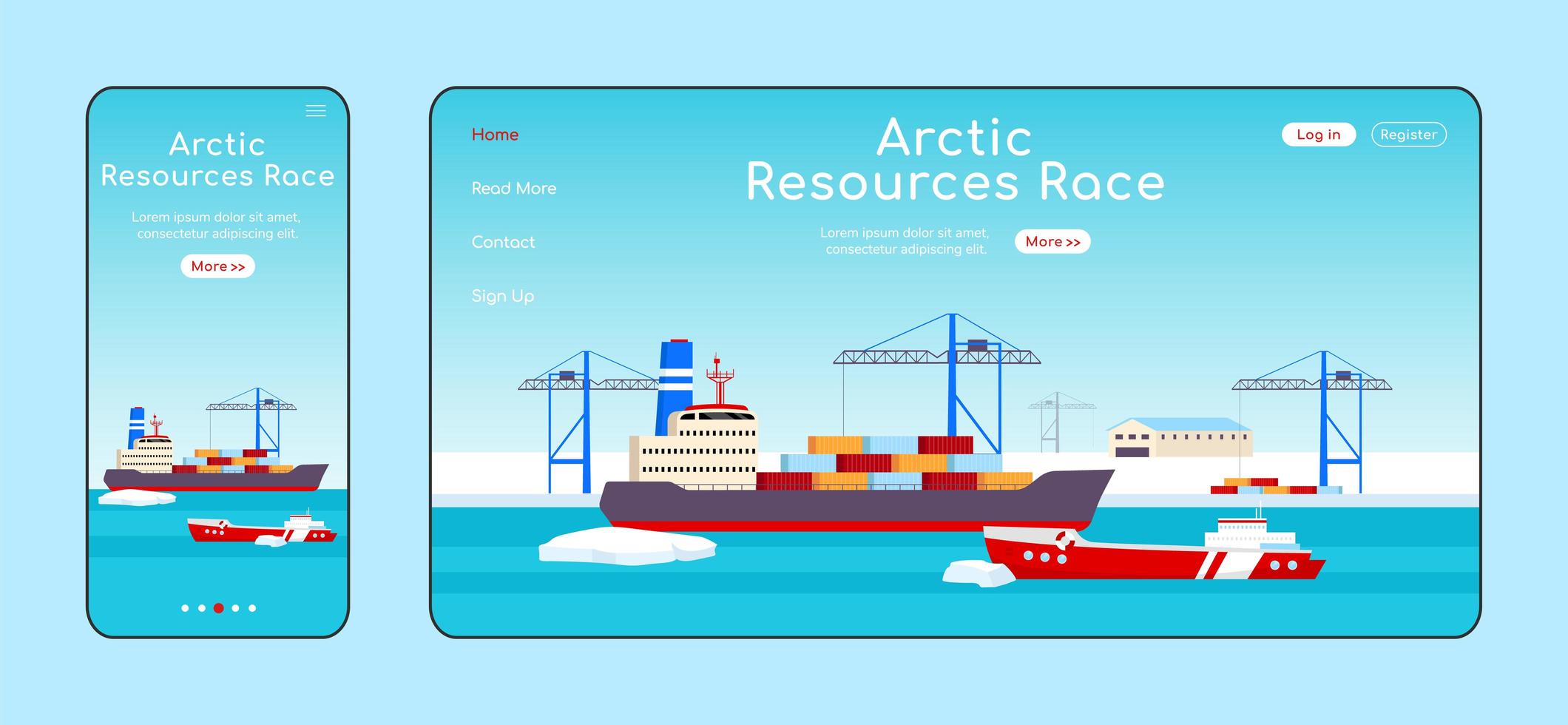 page de destination adaptative de la course de ressources arctiques vecteur