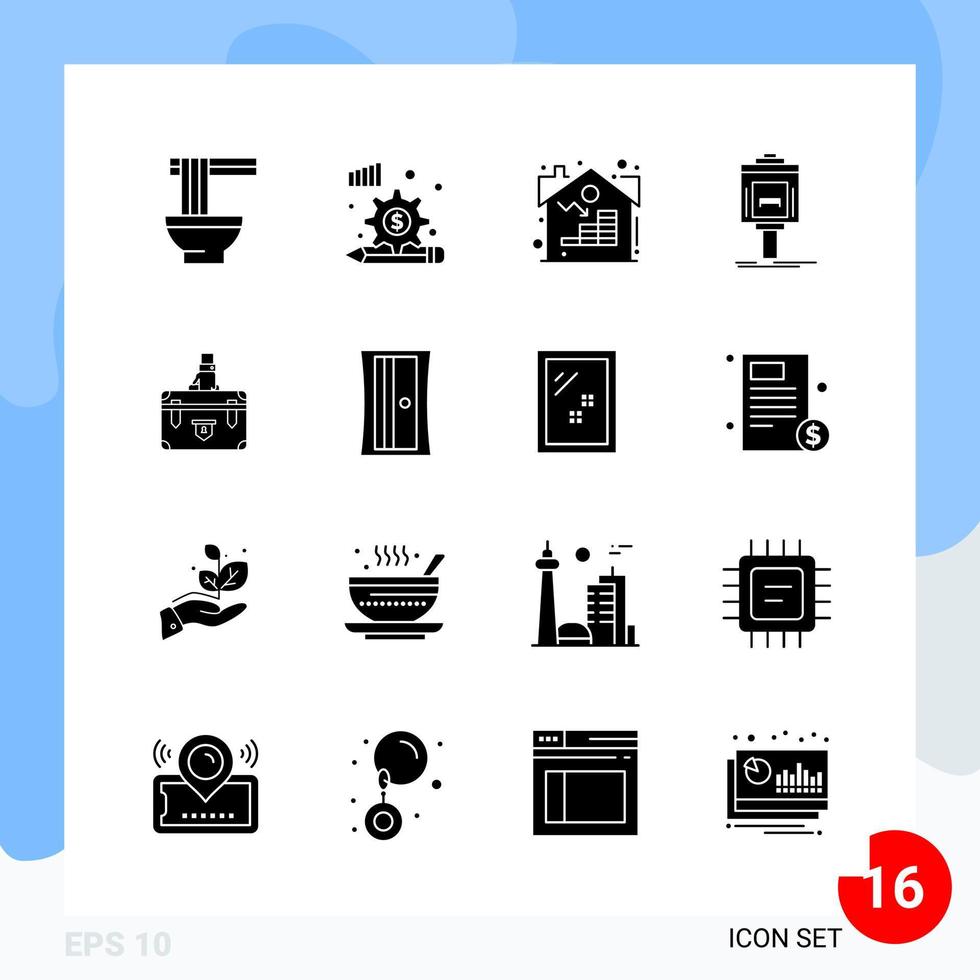 pack moderne de 16 icônes symboles de glyphes solides isolés sur fond blanc pour la conception de site Web fond de vecteur d'icône noire créative