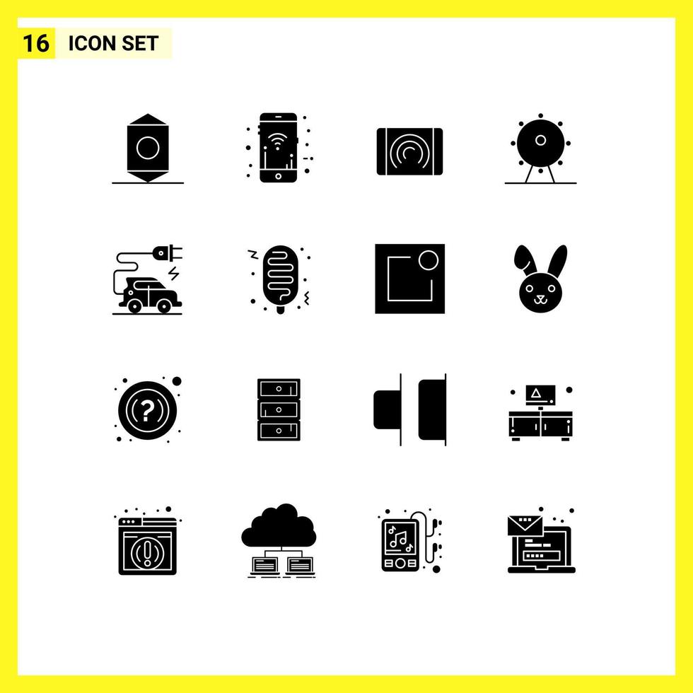 16 concept de glyphe solide pour les sites Web mobiles et applications signe de voiture électrique interaction parc vacances éléments de conception vectoriels modifiables vecteur