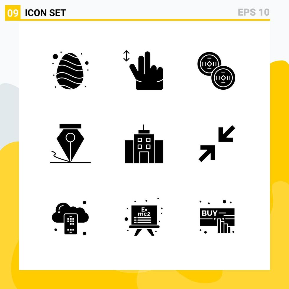 9 concept de glyphe solide pour les sites Web mobiles et applications flèches bureau chine utilisateur stylo éléments de conception vectoriels modifiables vecteur