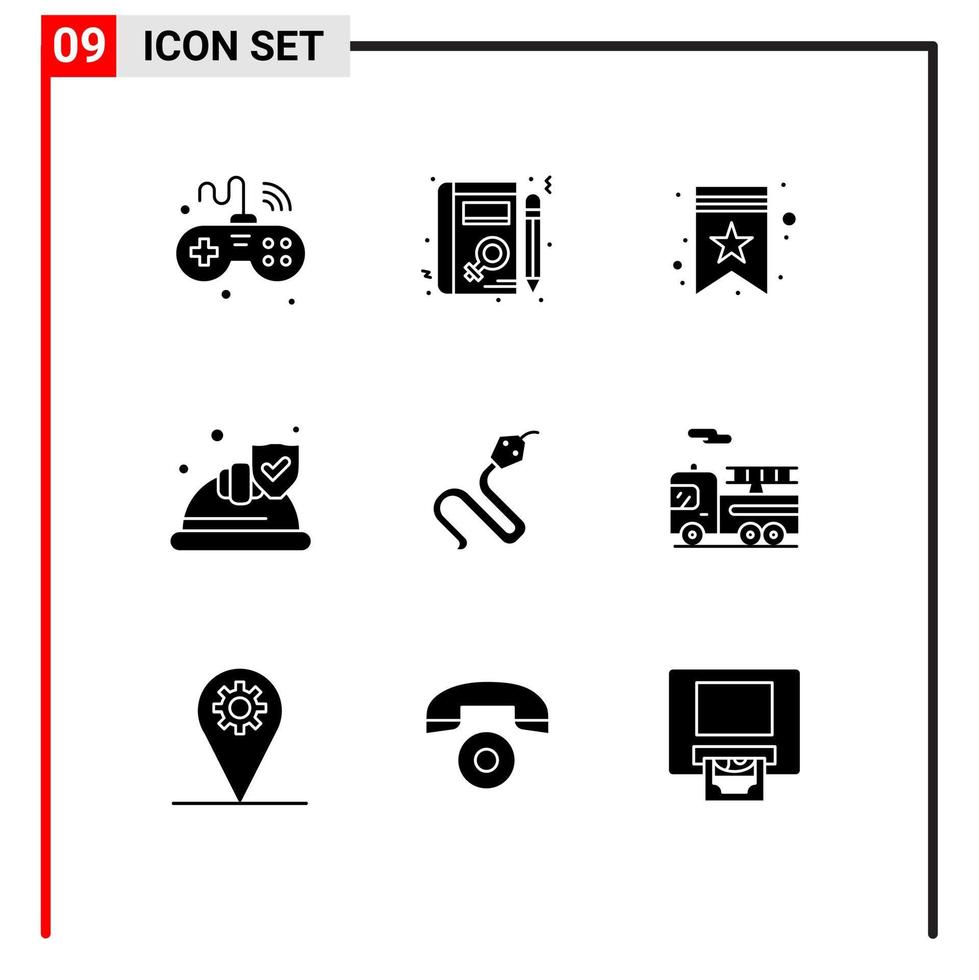 interface utilisateur pack de 9 glyphes solides de base d'éléments de conception vectoriels modifiables d'étiquette d'assurance d'apprentissage de la sécurité des animaux vecteur