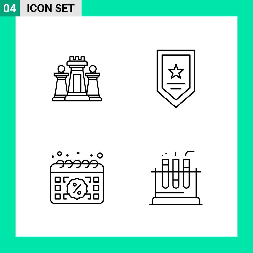 pack de 4 icônes de style de ligne définies symboles de contour pour imprimer des signes créatifs isolés sur fond blanc 4 icônes définies fond de vecteur d'icône noire créative
