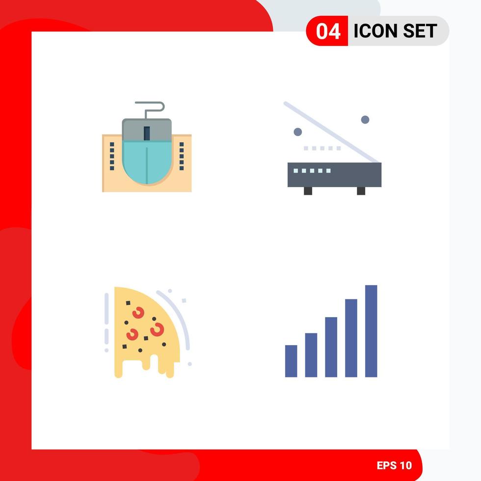 pack d'interface utilisateur de 4 icônes plates de base d'éléments de conception vectoriels modifiables de nourriture électronique d'éducation d'anniversaire de souris vecteur