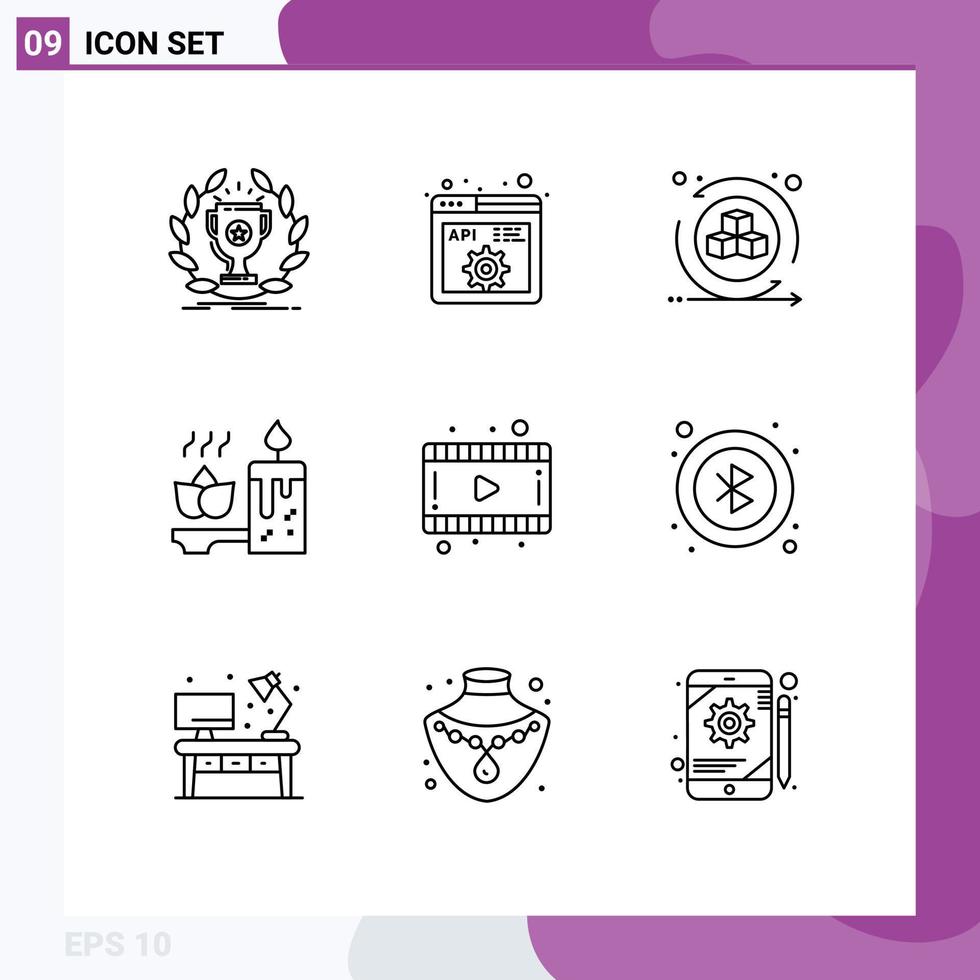 ensemble moderne de 9 contours et symboles tels que la relaxation du film programmation bougie éléments de conception vectoriels modifiables virtuels vecteur