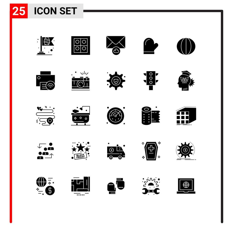 groupe de 25 signes et symboles de glyphes solides pour des gants de four à enveloppe fraîche de citrouille éléments de conception vectoriels modifiables vecteur