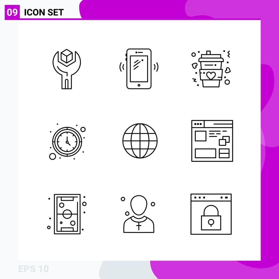 jeu d'icônes de ligne pack de 9 icônes de contour isolées sur fond blanc pour l'impression web et l'arrière-plan vectoriel de l'icône noire créative mobile