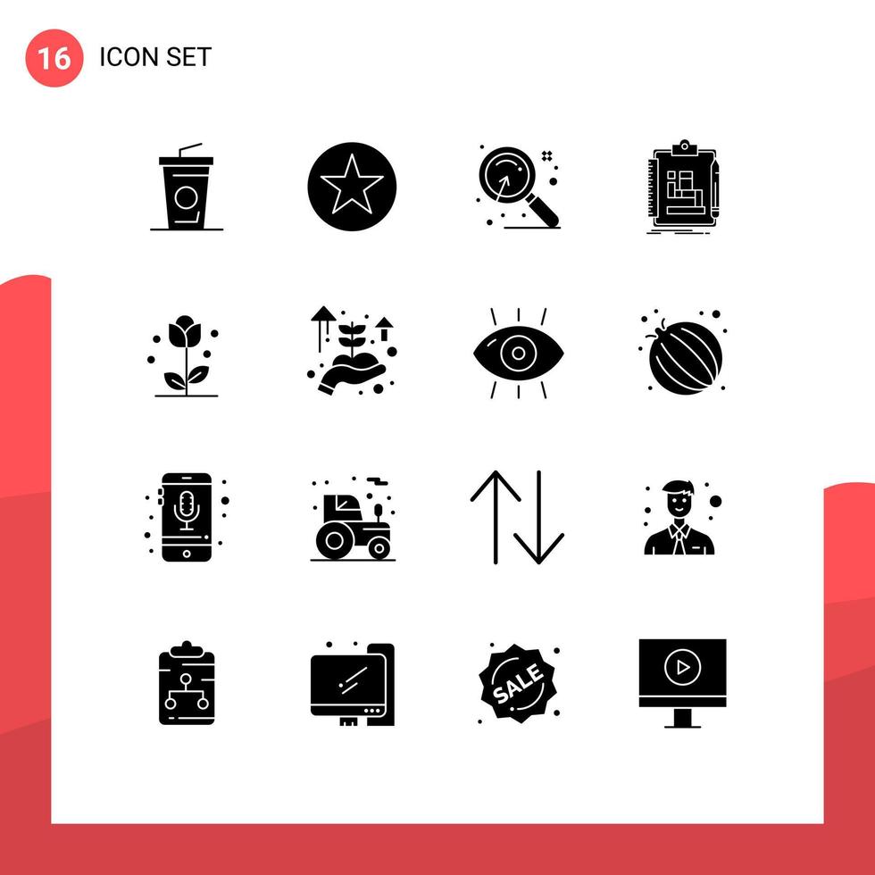 interface utilisateur pack de 16 glyphes solides de base du schéma de flux de travail de recherche sur la flore florale éléments de conception vectoriels modifiables vecteur