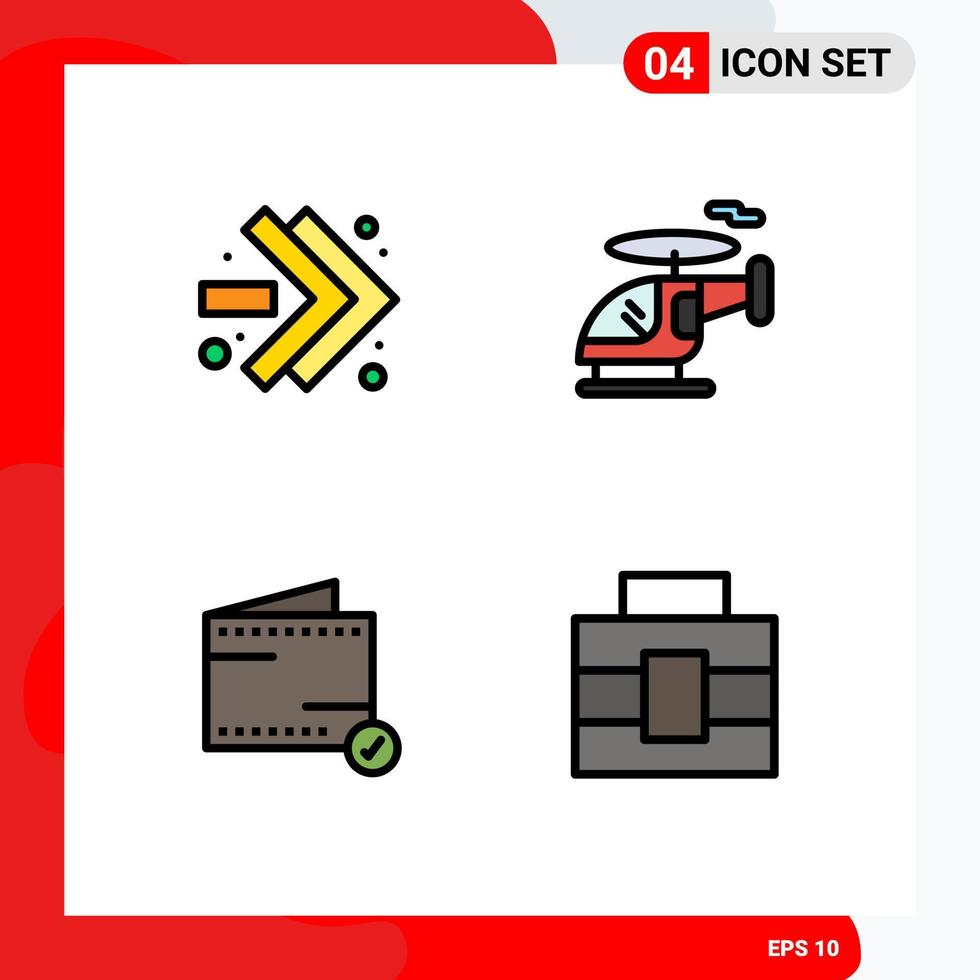 interface mobile fillline plat couleur ensemble de 4 pictogrammes de flèches portefeuille hélicoptère ajouter boîte à outils éléments de conception vectoriels modifiables vecteur