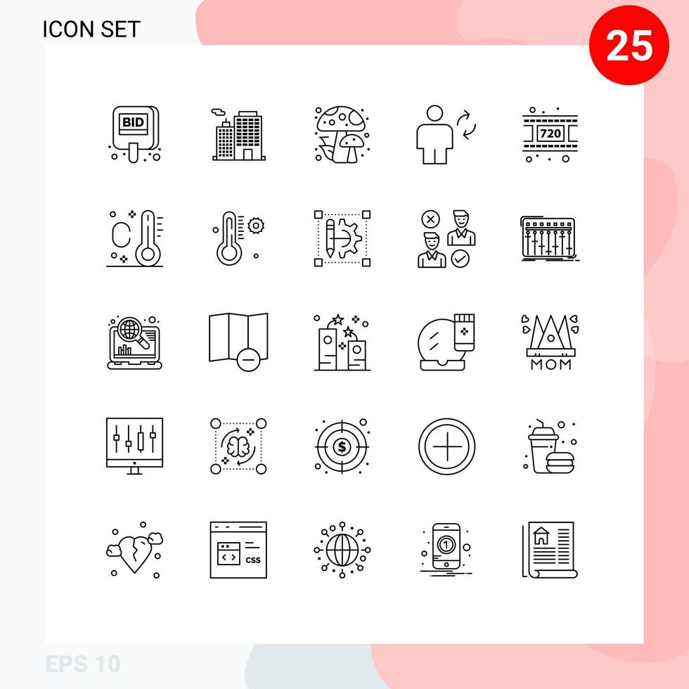 ensemble de 25 symboles d'icônes d'interface utilisateur modernes signes pour la ville de synchronisation de film avatar humain éléments de conception vectoriels modifiables vecteur