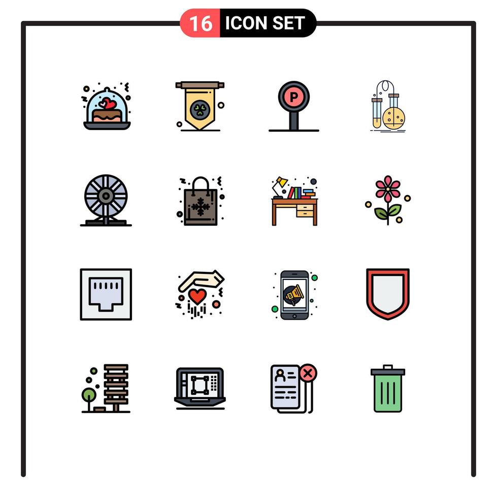 16 interface utilisateur pack de lignes remplies de couleurs plates de signes et symboles modernes de la chimie biochimie signe science fiole éléments de conception vectoriels créatifs modifiables vecteur