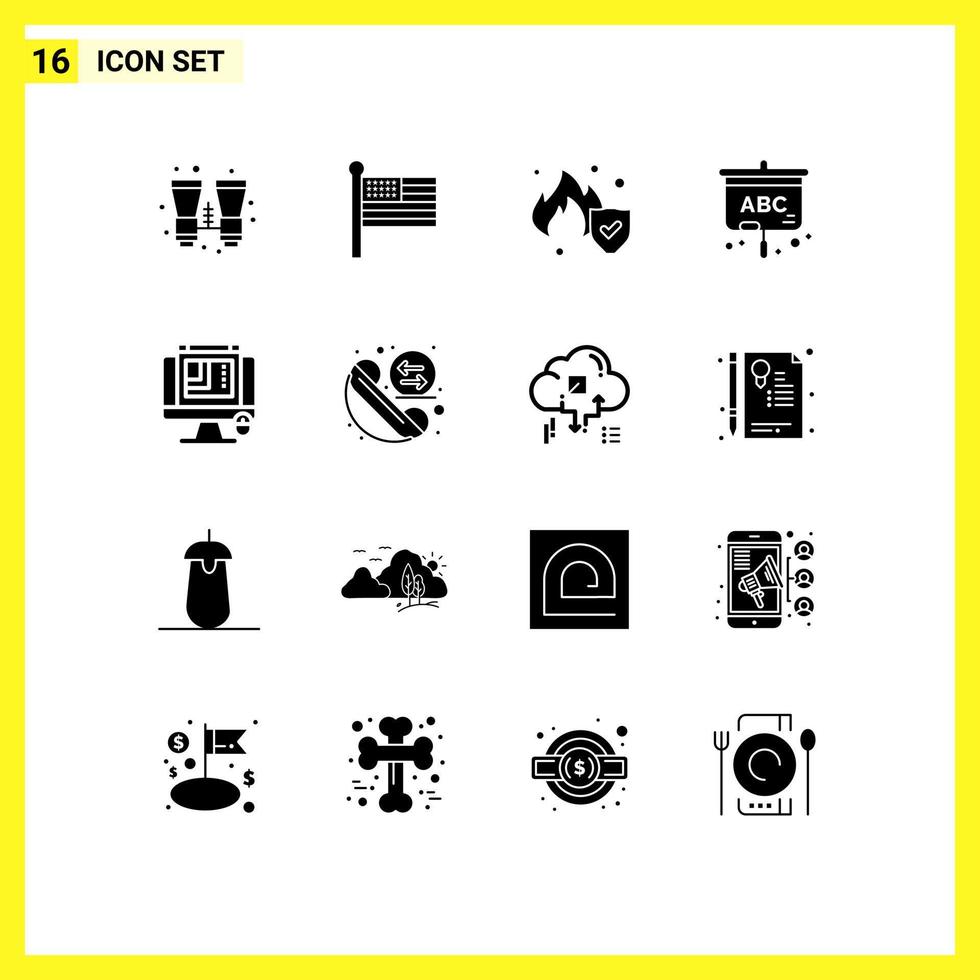 pack de 16 signes et symboles de glyphes solides modernes pour les supports d'impression Web tels que la mise en page Web la conception Web fire écran de conception css éléments de conception vectoriels modifiables vecteur