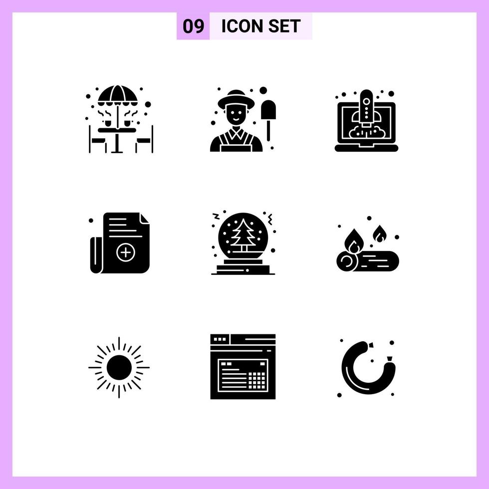 9 interface utilisateur pack de glyphes solides de signes et symboles modernes de boule de neige noël boost formulaire de registre éléments de conception vectoriels modifiables vecteur