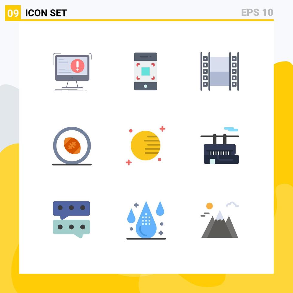 groupe de 9 signes et symboles de couleurs plates pour la mêlée de rugby technologie de terrain de rugby ballon de rugby multimédia éléments de conception vectoriels modifiables vecteur