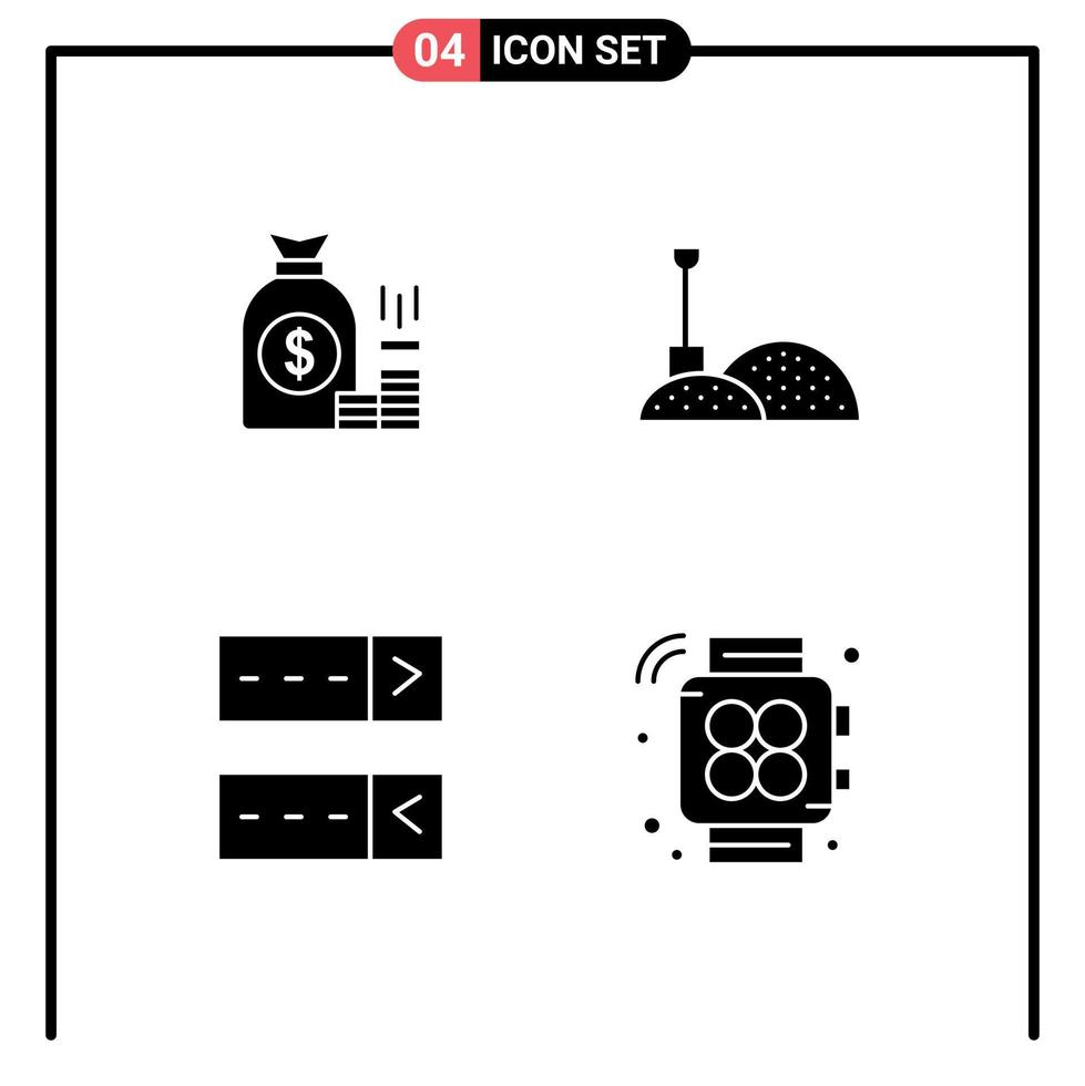 4 glyphes solides vectoriels thématiques et symboles modifiables d'outils d'argent finances richesse mot de passe éléments de conception vectoriels modifiables vecteur