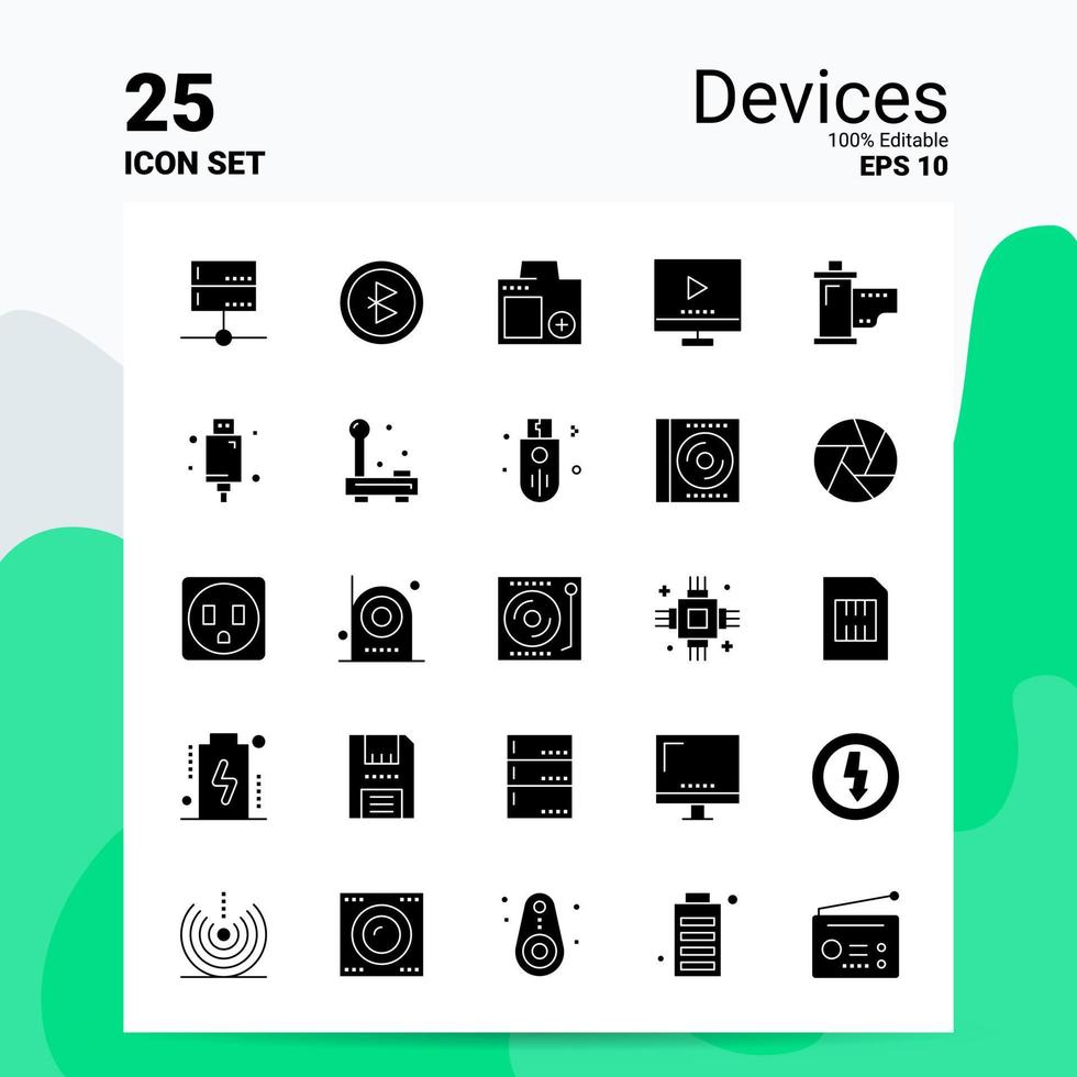 25 appareils jeu d'icônes 100 eps modifiables 10 fichiers idées de concept de logo d'entreprise conception d'icône de glyphe solide vecteur