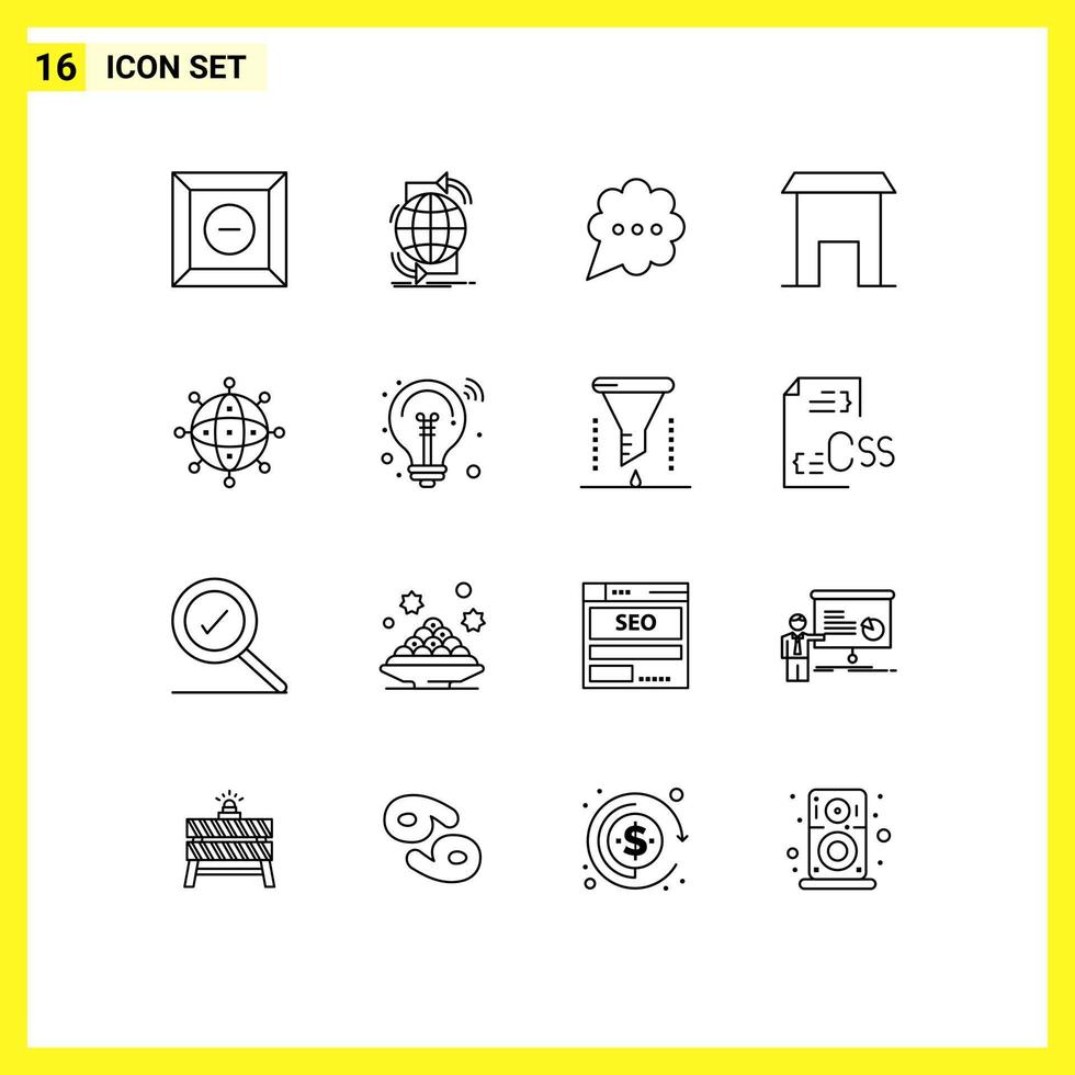 pack de 16 signes et symboles de contours modernes pour les supports d'impression Web tels que l'institut de la boutique de bulles d'affaires d'argent construisant des éléments de conception vectoriels modifiables vecteur