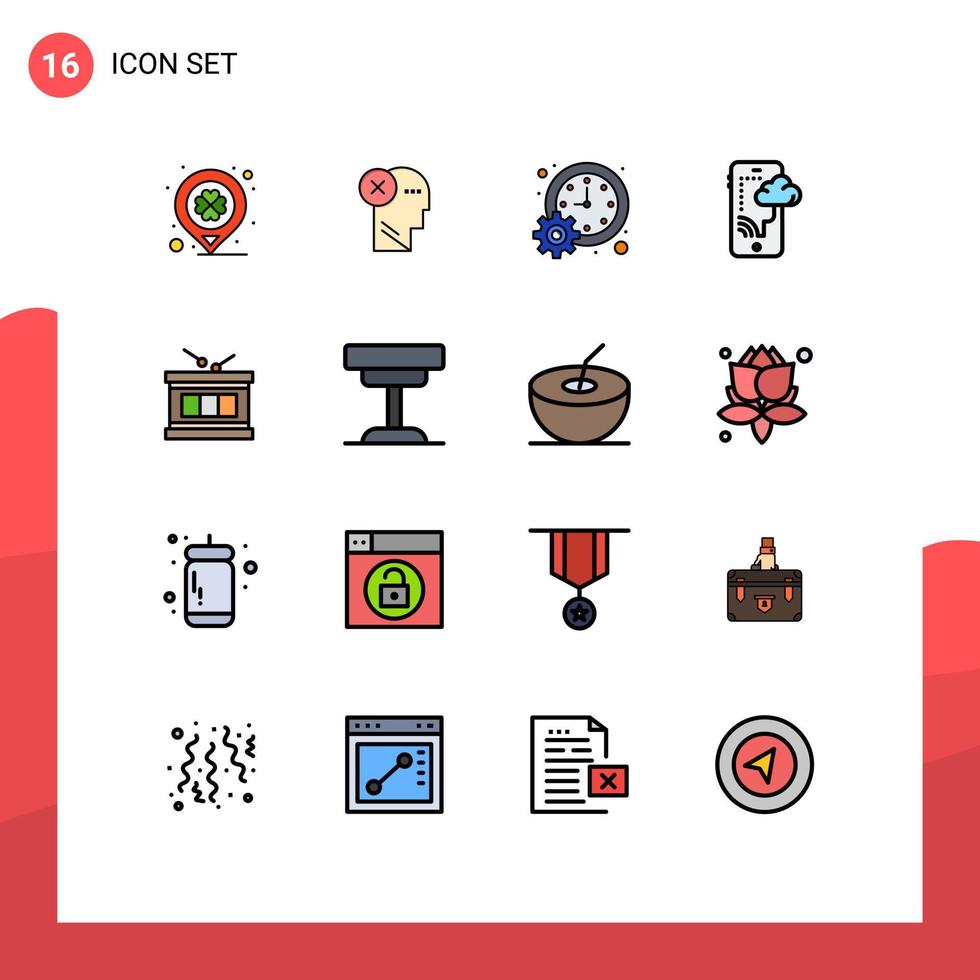 interface mobile ligne remplie de couleurs plates ensemble de 16 pictogrammes d'éléments de conception vectoriels créatifs modifiables de gestion de calendrier de marque de temps de connexion vecteur