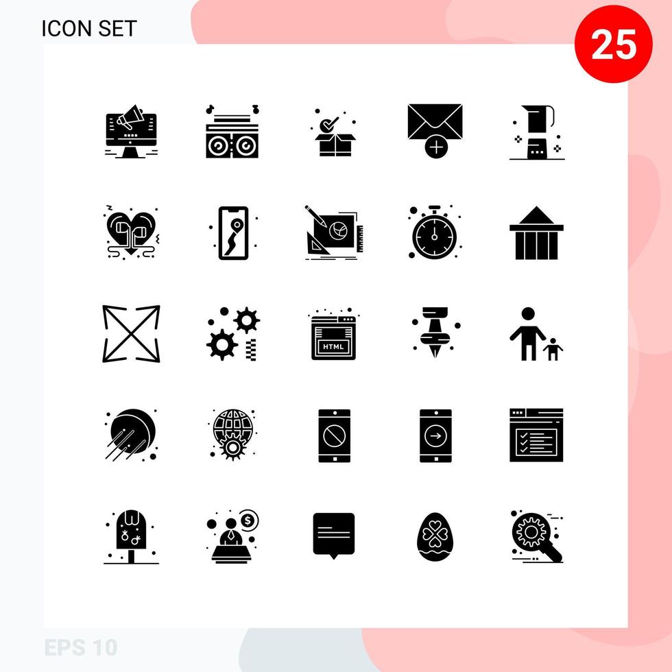 25 concept de glyphe solide pour les sites Web mobiles et les applications boisson boisson coche nouveau courrier éléments de conception vectoriels modifiables vecteur
