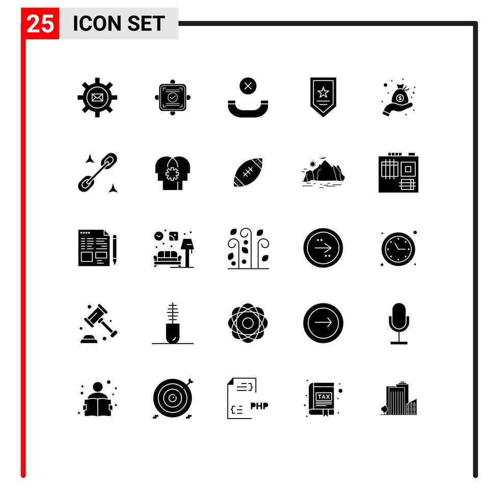 25 glyphes solides vectoriels thématiques et symboles modifiables de l'accord du gagnant de l'investissement star award éléments de conception vectoriels modifiables vecteur