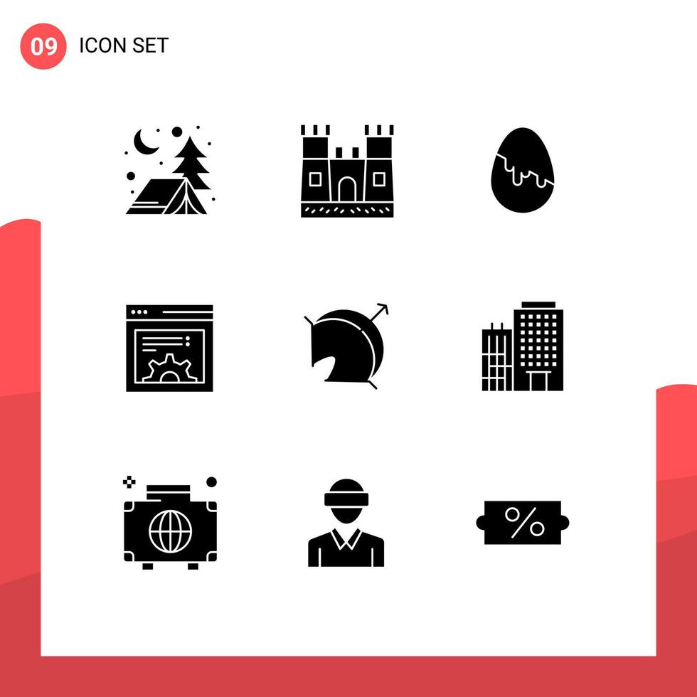 ensemble de 9 glyphes solides vectoriels sur la grille pour cible sportive oeuf de pâques flèche web éléments de conception vectoriels modifiables vecteur